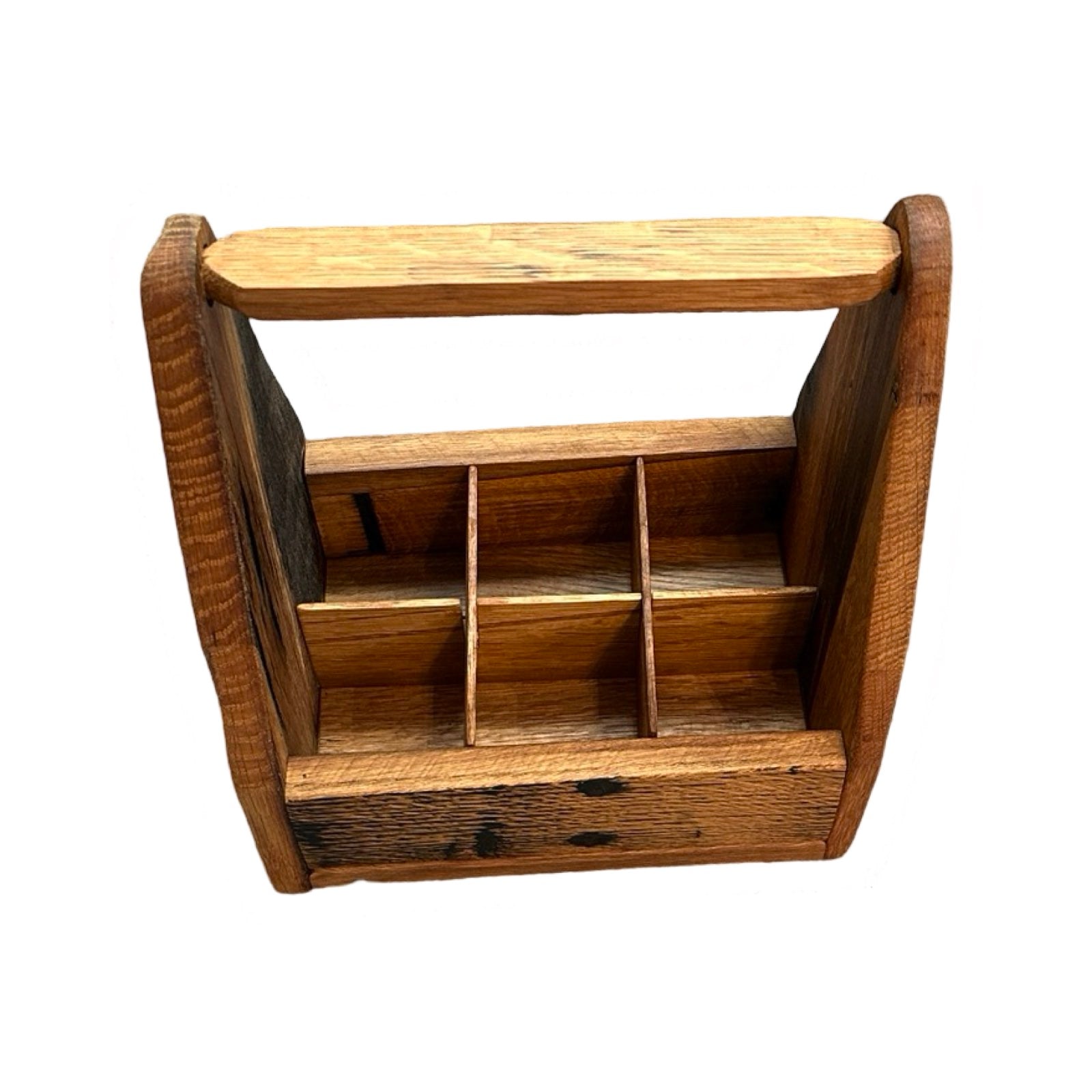 Beer caddies made from reclaimed oak whisky barrels. Each caddy will hold 6 bottles of beer and has a removable wooden insert so you can fit in larger bottles.