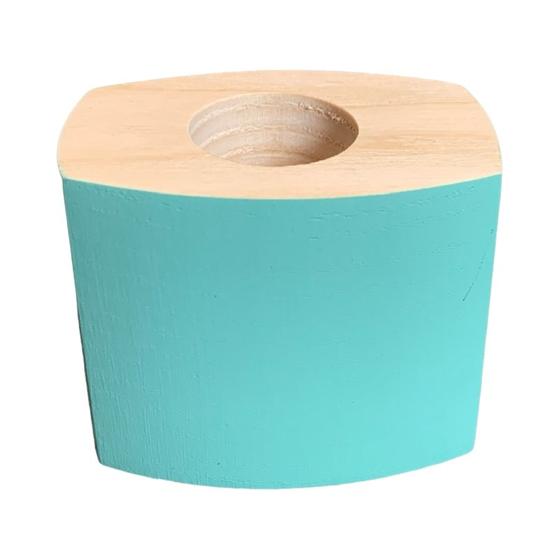 Turquoise wooden candle holder.