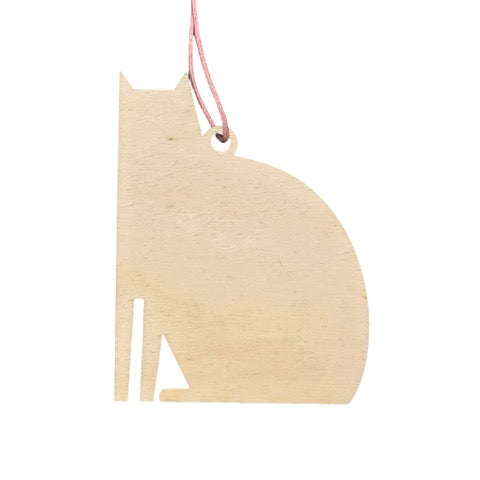 Back of wooden cat decoration.