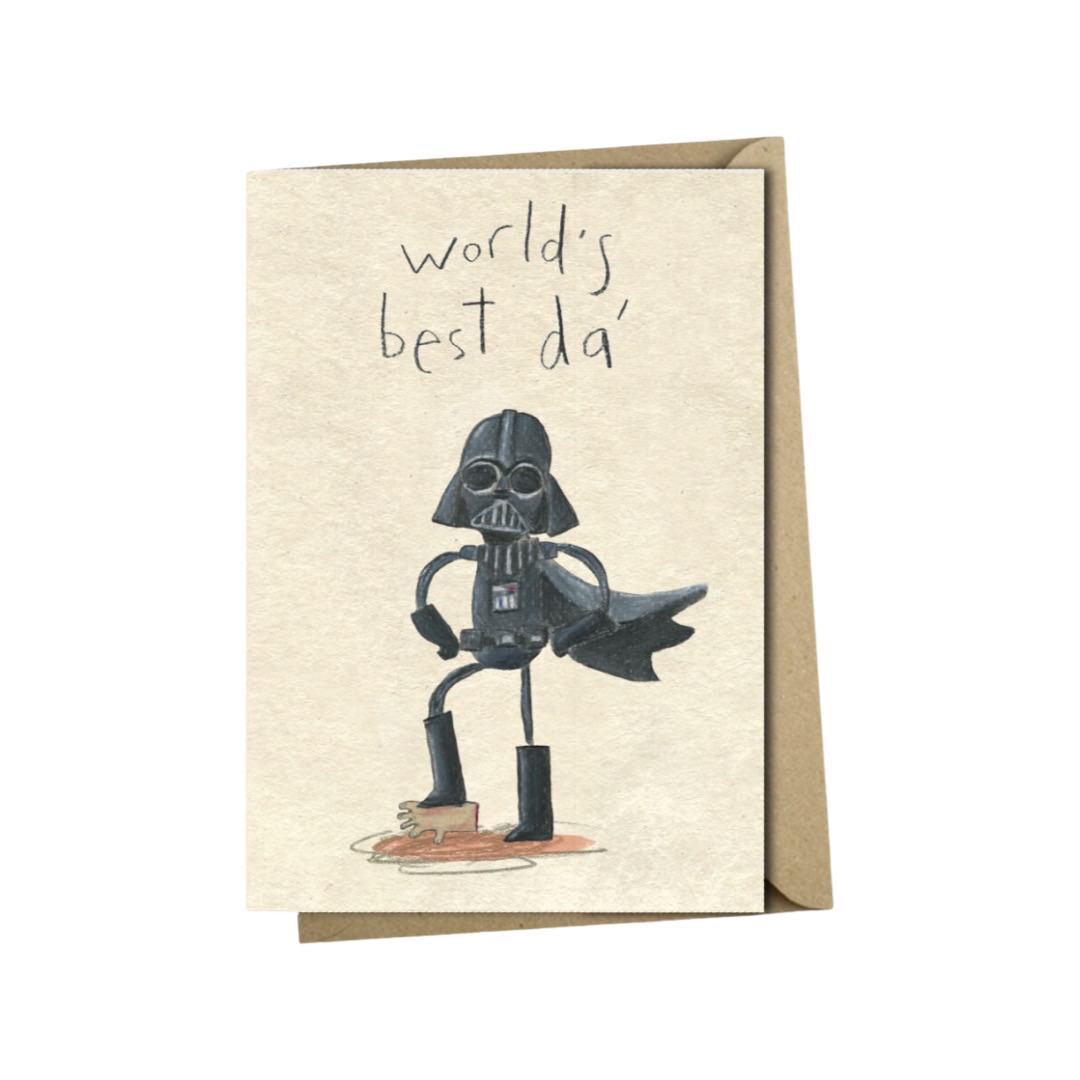 Birthday / Fathers Day card featuring an illustration of Darth Vadar standing on son Luke Skywalkers' hand.
