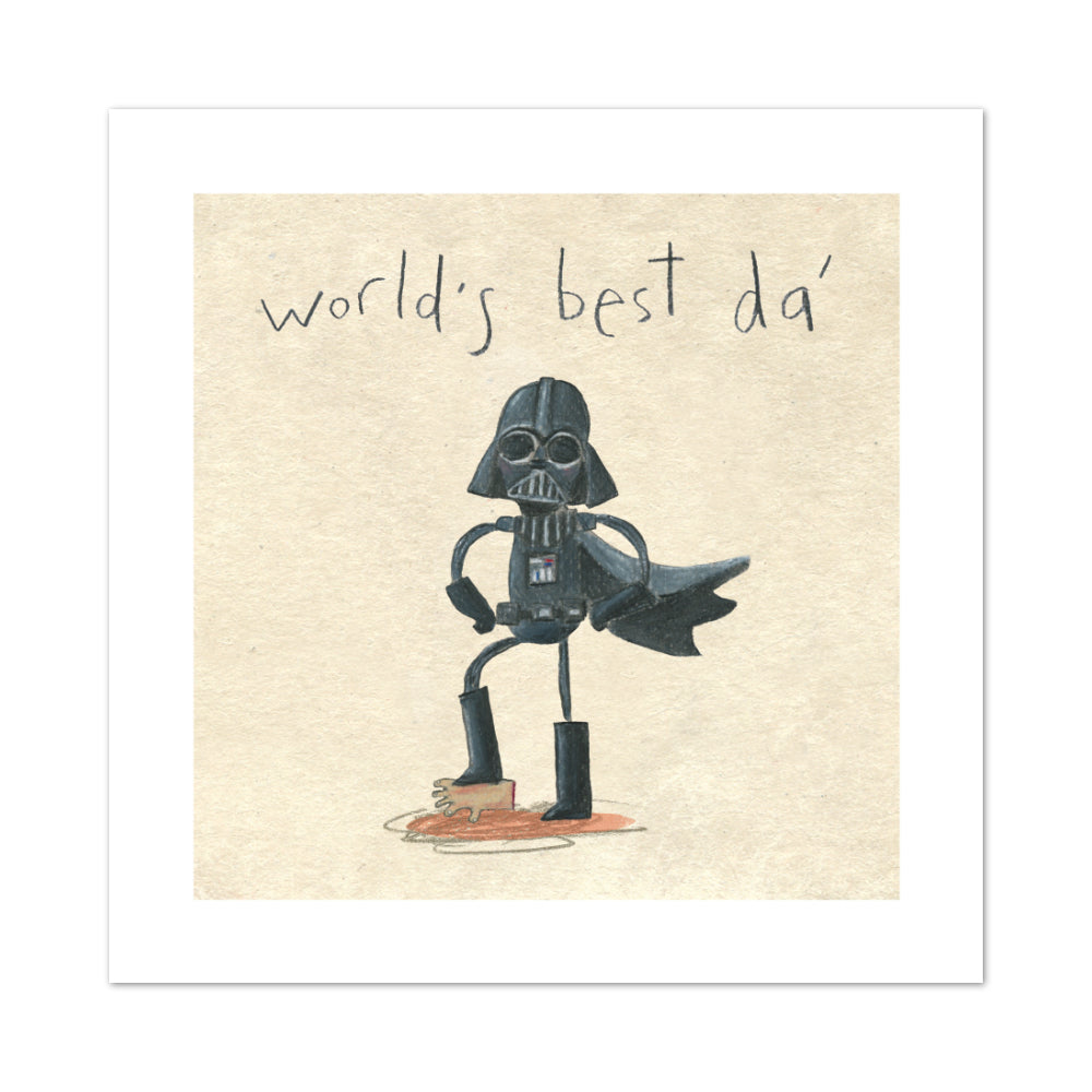 Illustrated square print of Darth Vadar with the text 'World's Best Da'.