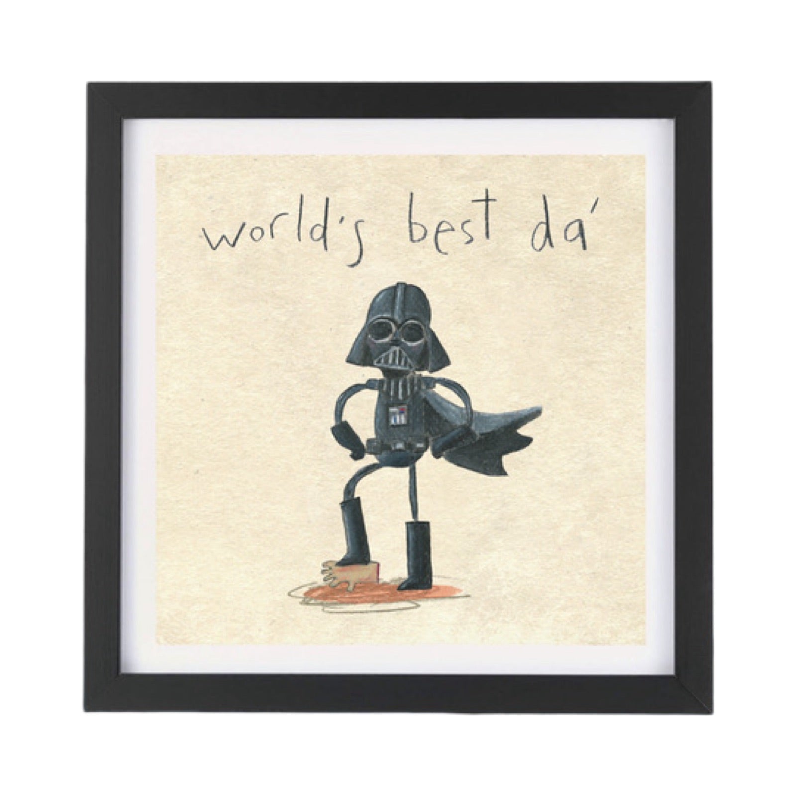 Illustrated framed square print of Darth Vadar with the text 'World's Best Da'.