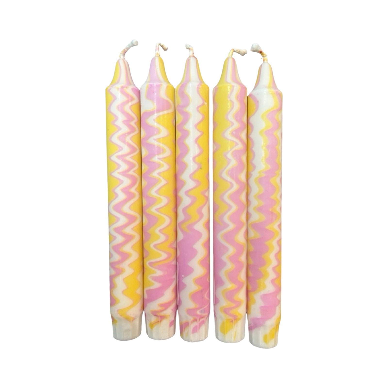 Yellow and Pink Zig Zag Handmade Dinner Candle