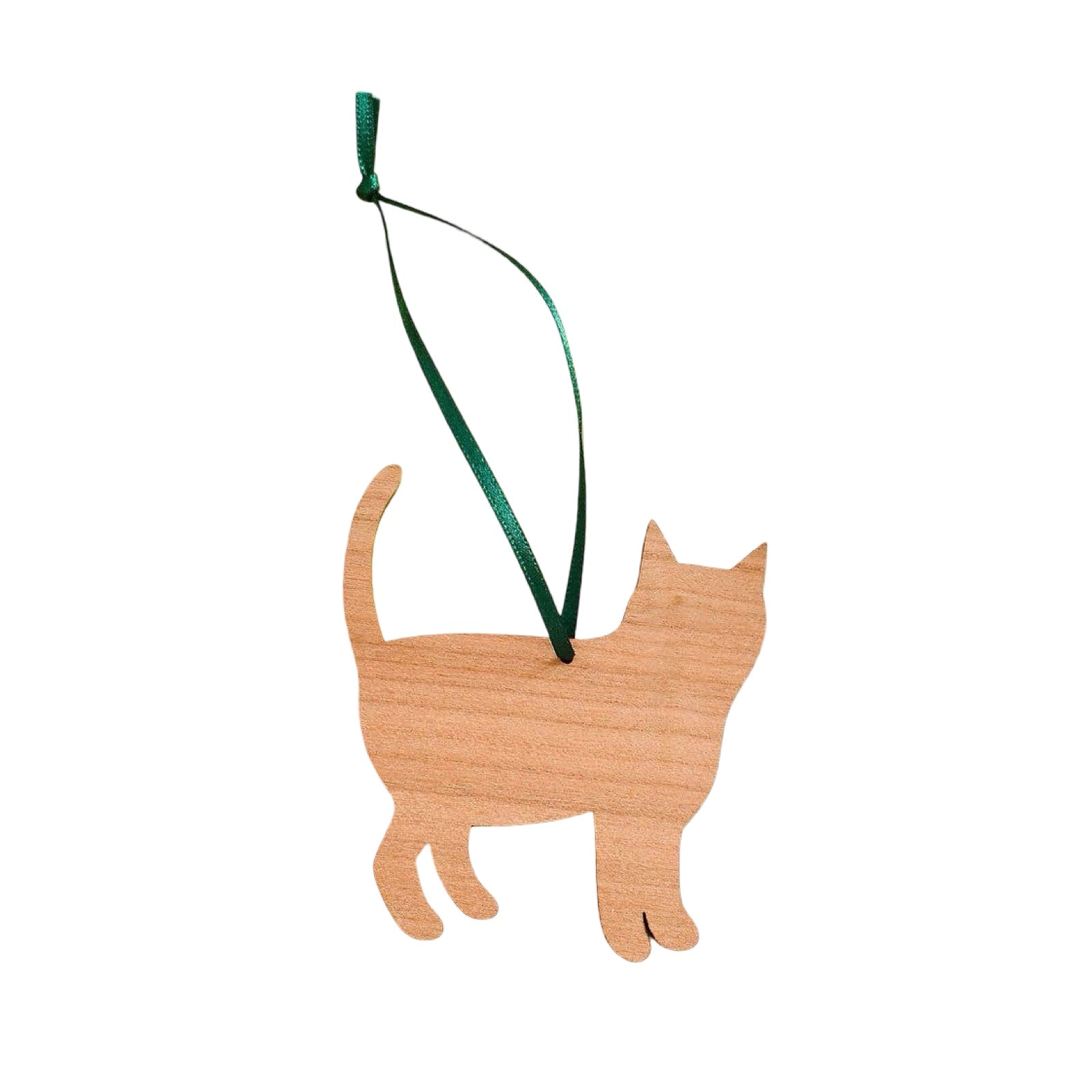 Back of Wooden Christmas cat-shaped decoration.