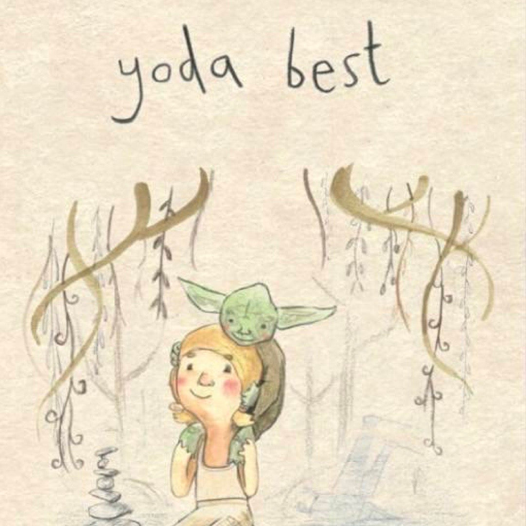 A6 card featuring an illustration of Luke Skywalker being mentored by Yoda in the swamps of Dagobah.