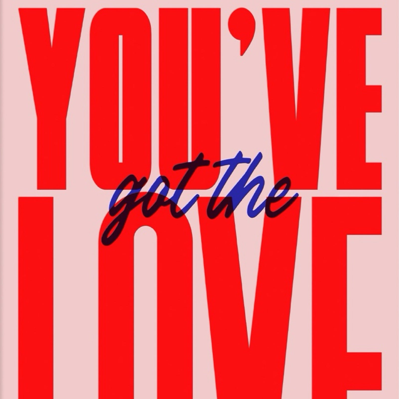 Typography song print of the lyric 'You've Got the Love' from the song You've Got the Love by Florence and the Machine. The lyrics are written in red against a pale pink background.