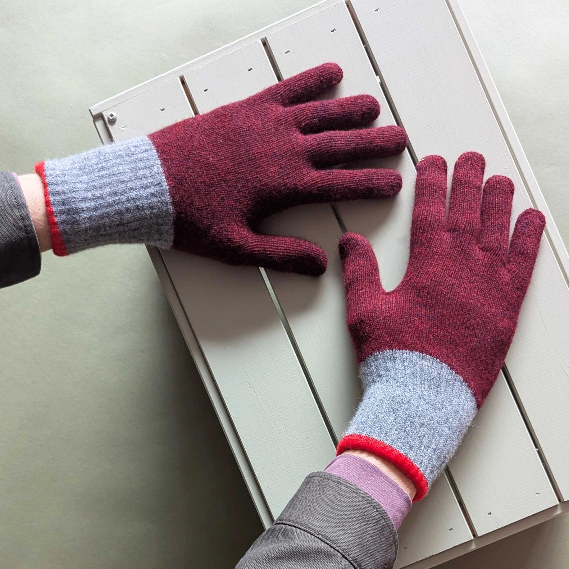 Red and Grey Men's Lambswool Gloves