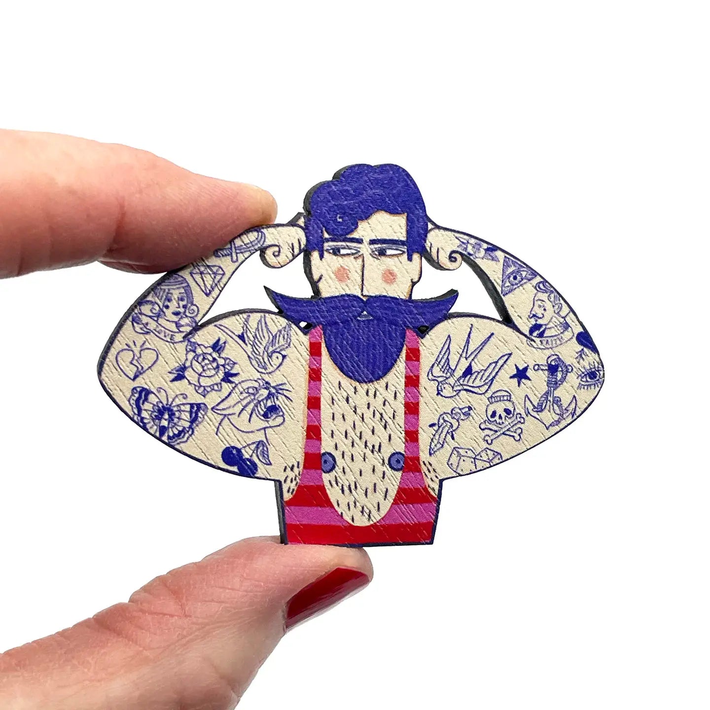 Circus Strongman Wooden Brooch