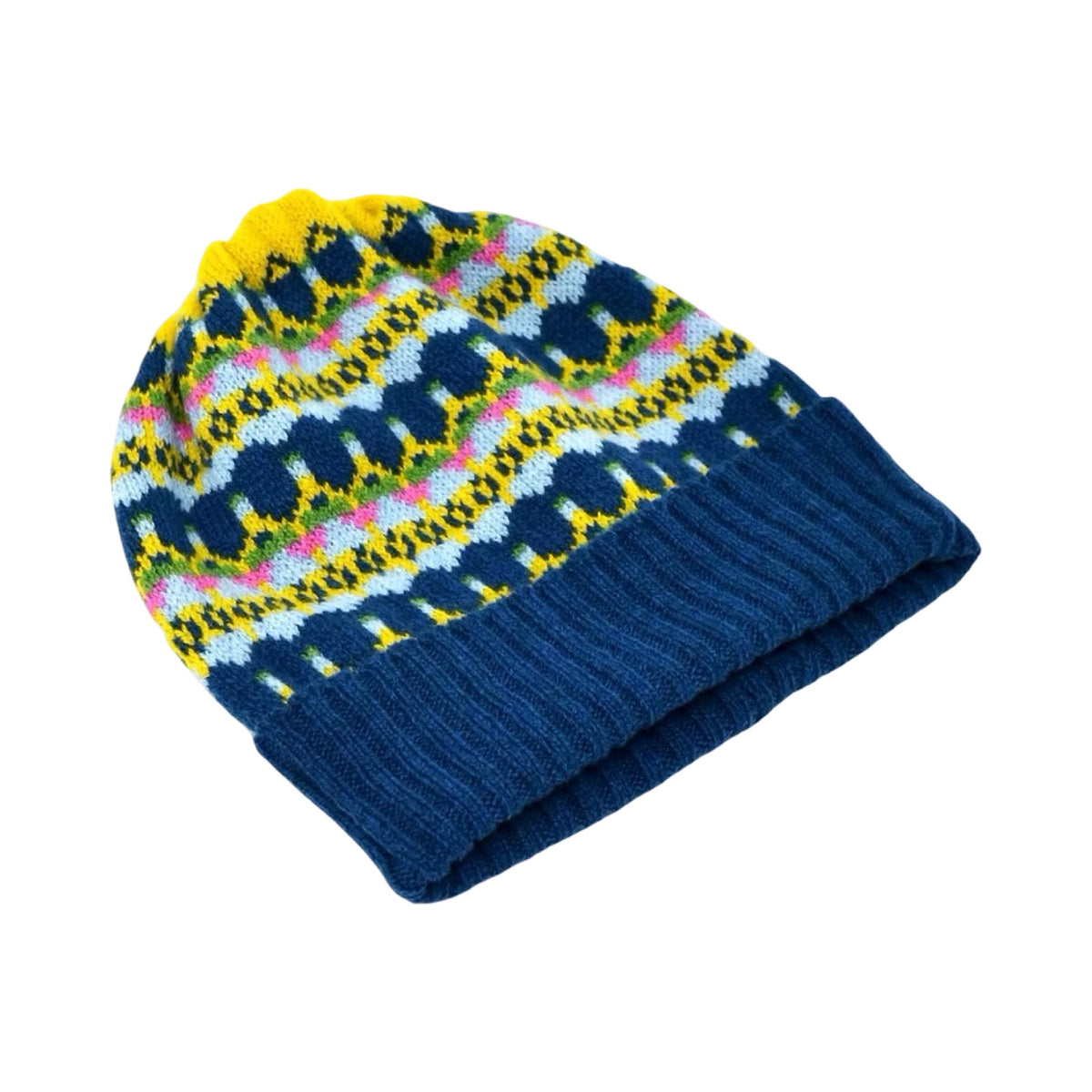 Yellow and Blue Land Lambswool Beanie Hat