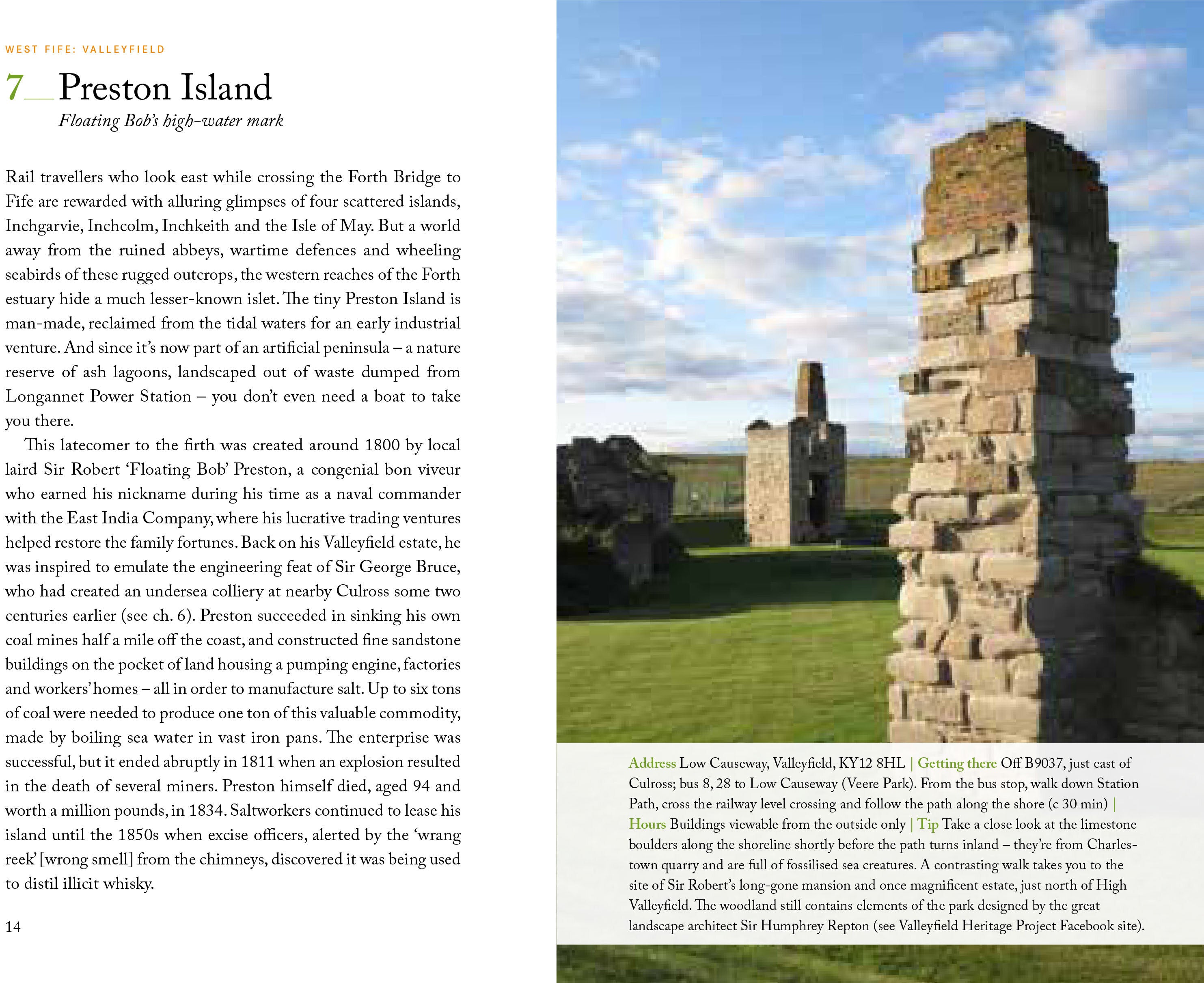 A page from the book 111 Places in Fife about Preston Island.