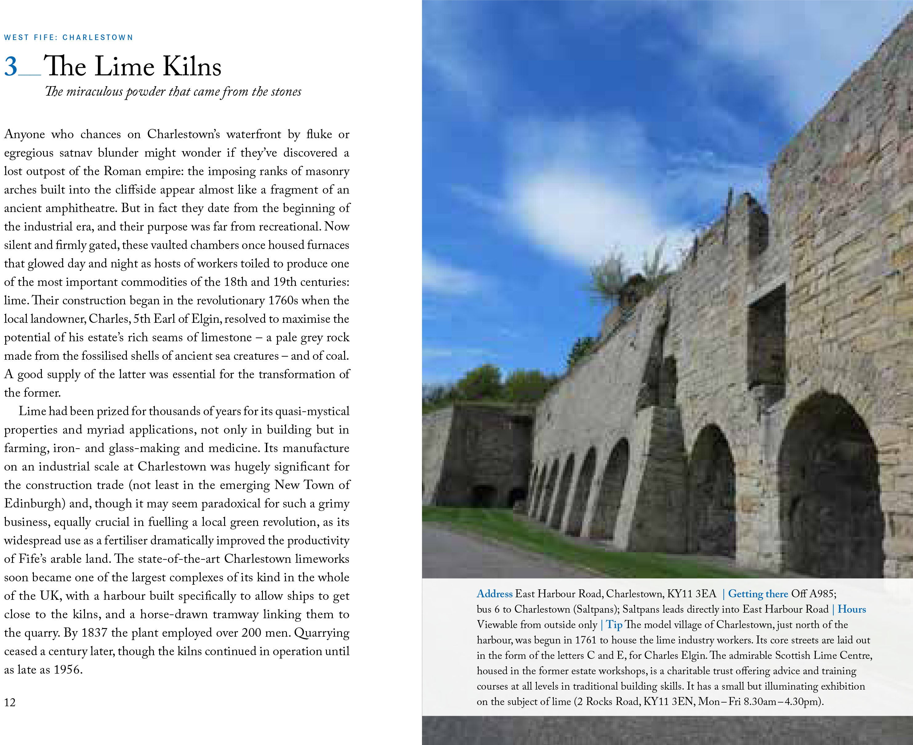 A page from the book 111 Places in Fife about the Lime Kilns