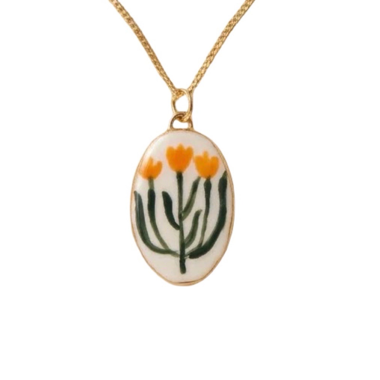 Orange Flowers Ceramic Charm Necklace