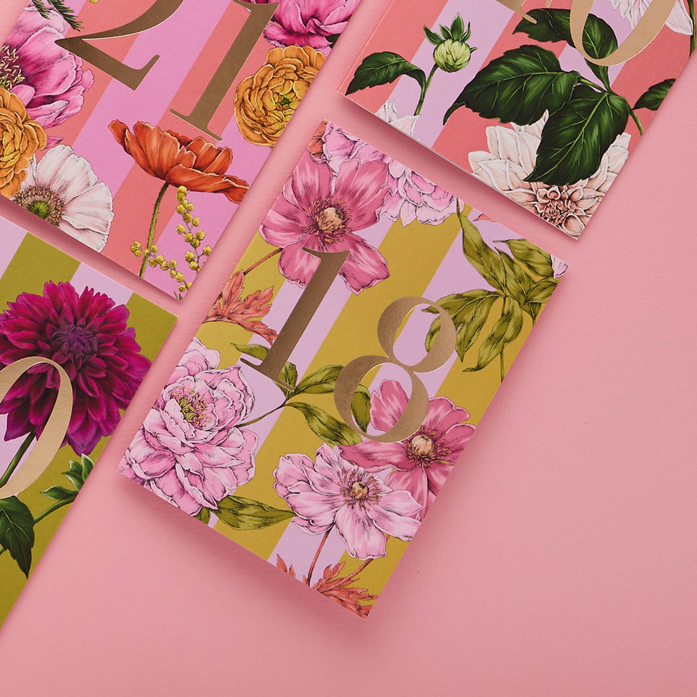 Floral-patterned product on a pink background.