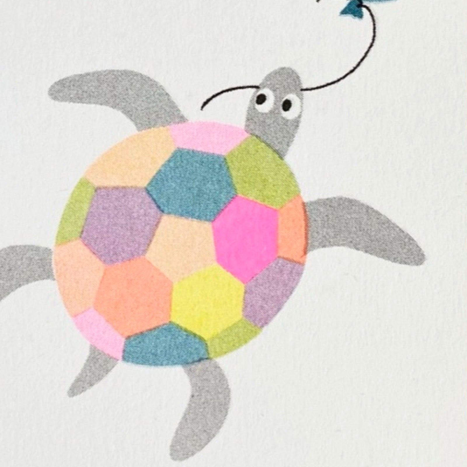 1st birthday card featuring&nbsp;a cut turtle with a colourful shell and '1' in a blue balloon.
