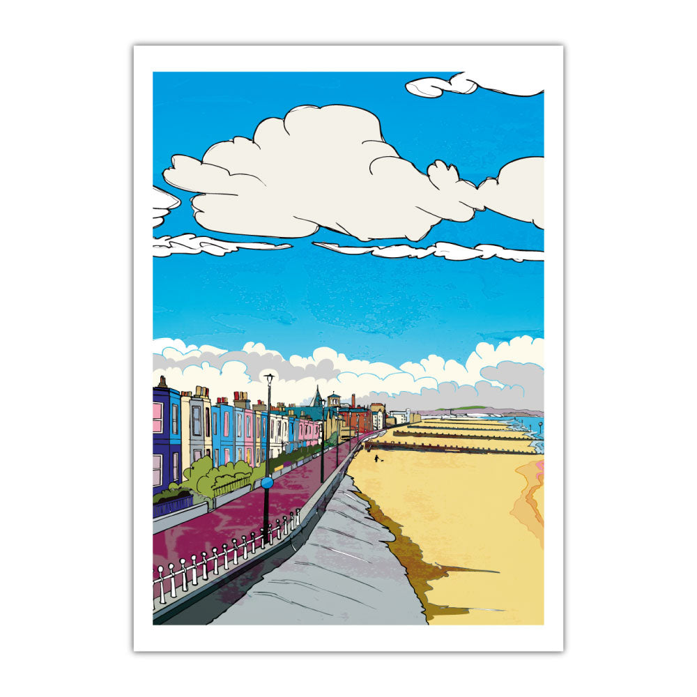 This print illustrates the view down the Portobello prom from Joppa, with terrace houses and the beach in Edinburgh