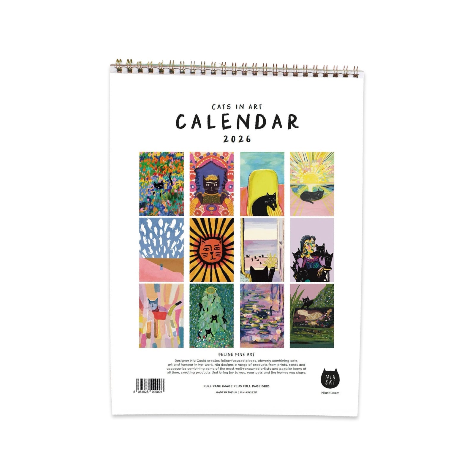 Back of cats in art calendar. 
