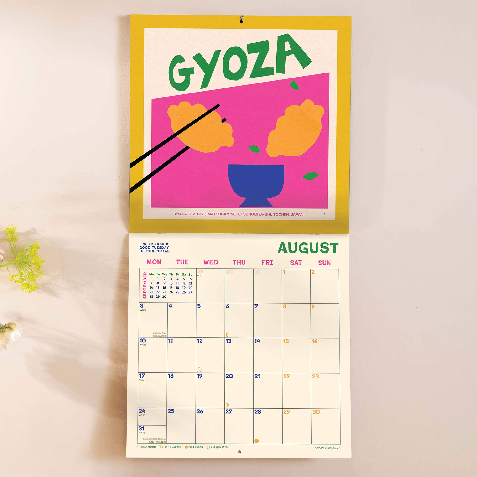 A food-themed wall calendar featuring 12 illustrations of food from around the world.