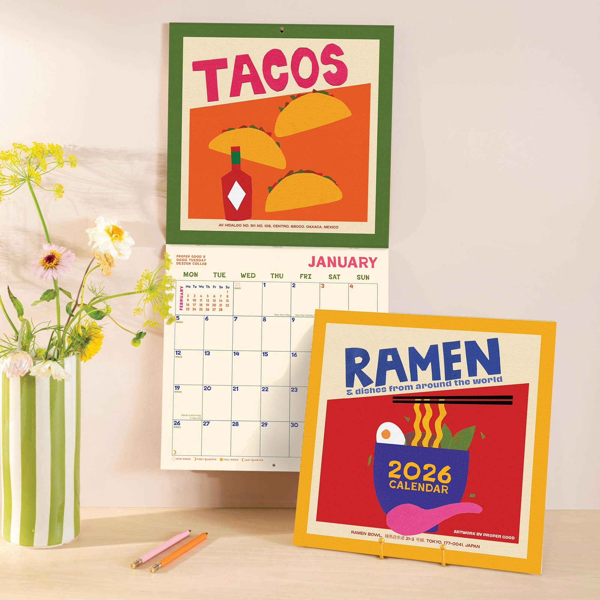 A food-themed wall calendar featuring 12 illustrations of food from around the world.