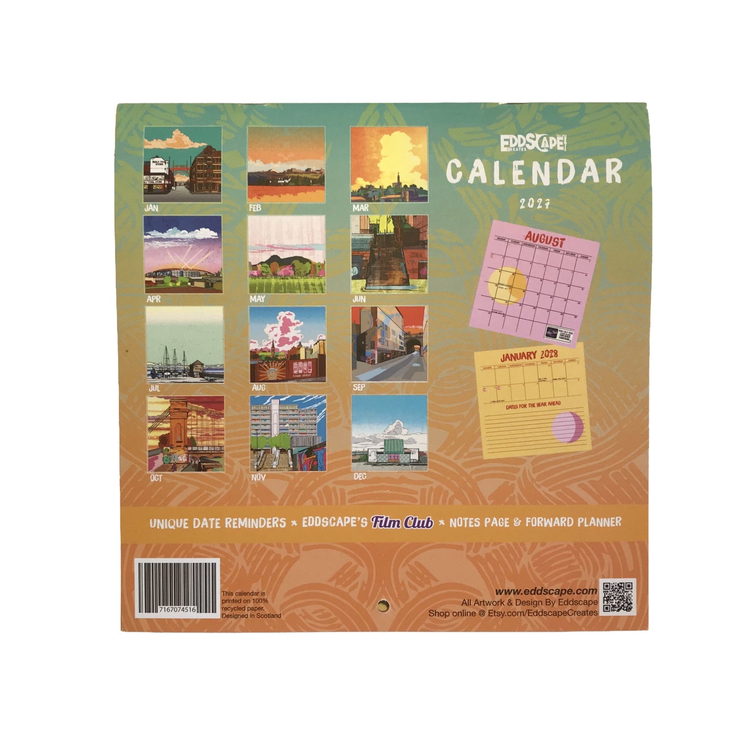 2027 Eddscape Calendar - features 12 illustrations of landscapes from around Scotland&nbsp;
