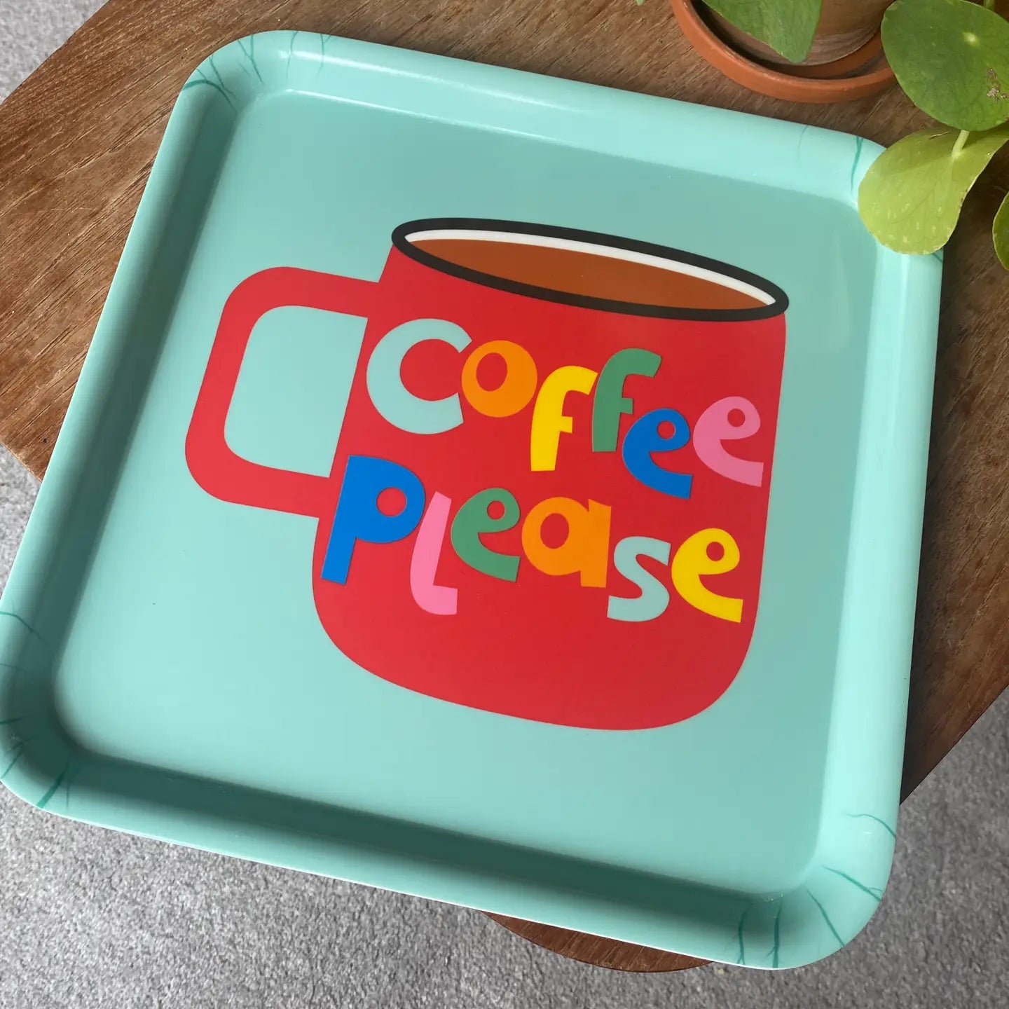 Coffee Please Square Melamine Tray Turquoise