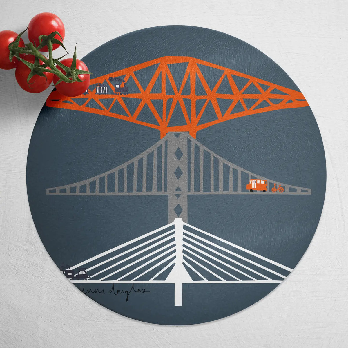 Forth Bridges Glass Trivet Night