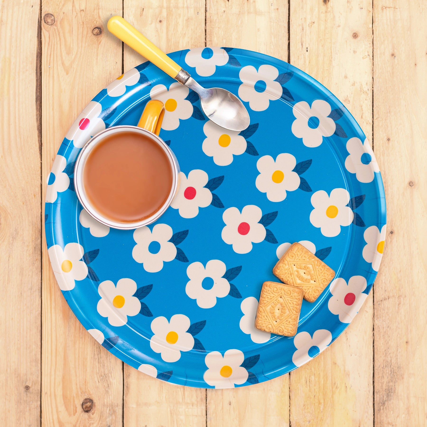 Turquoise Daisy Round Tray