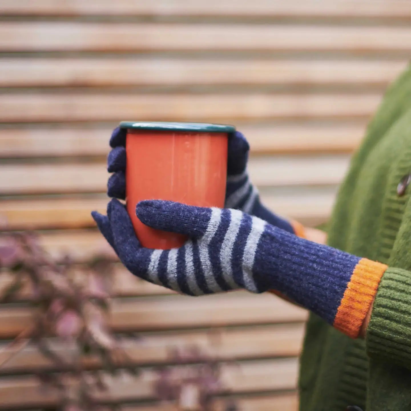 Navy Striped Women's Lambswool Gloves