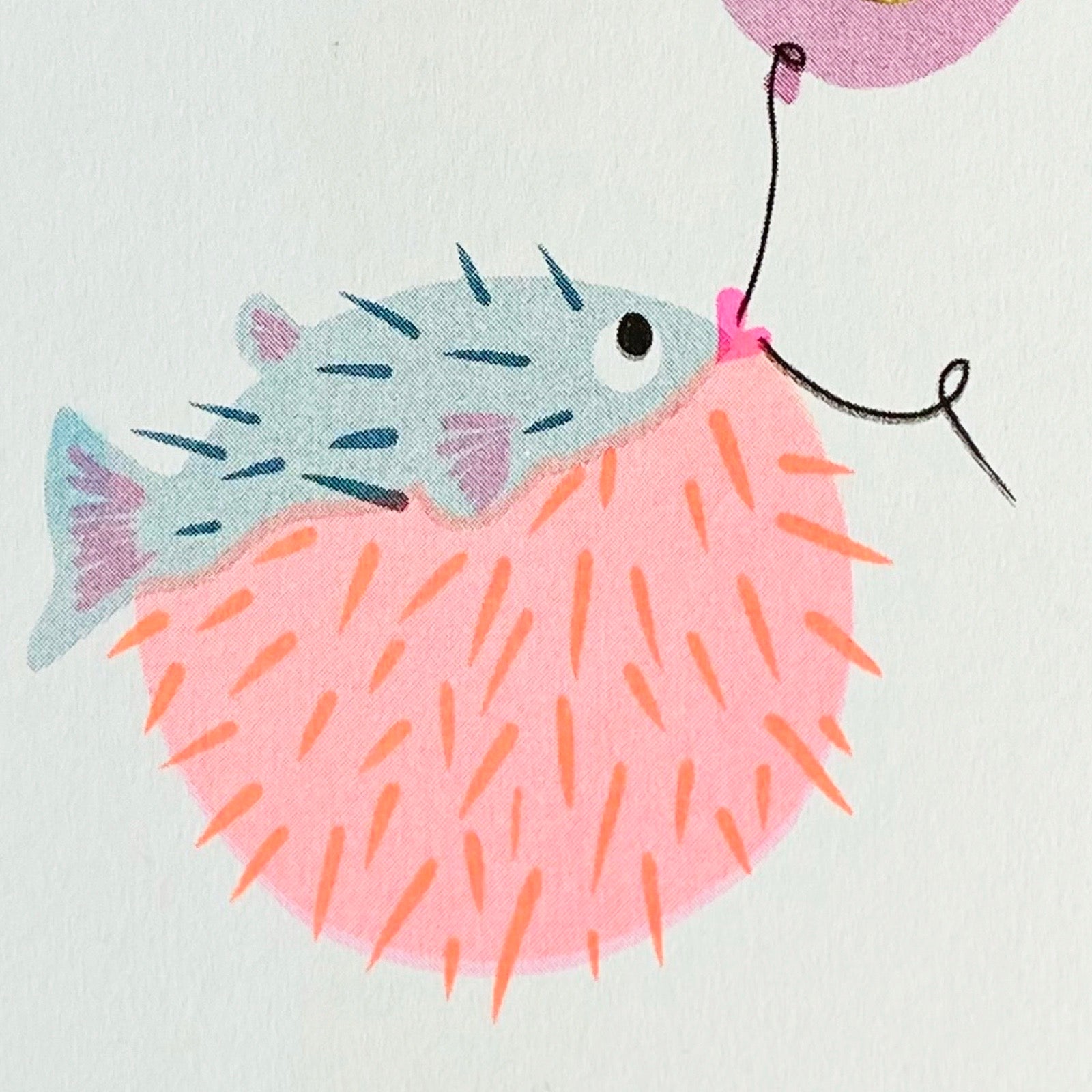3rd birthday card featuring a cute pufferfish and '3' in a pink balloon.