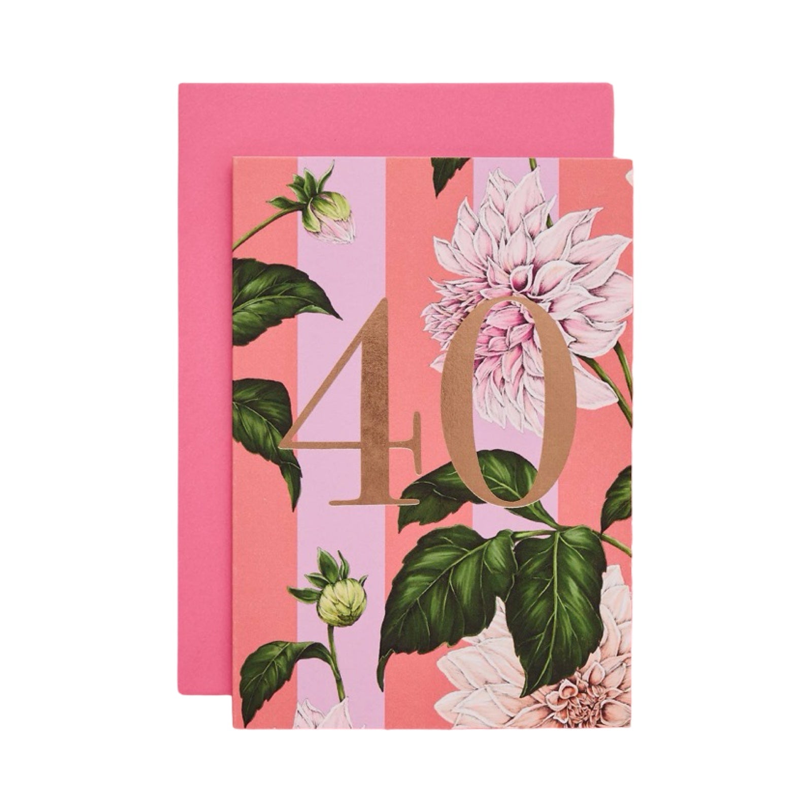 Greeting card with floral design and number 40 on a pink background.