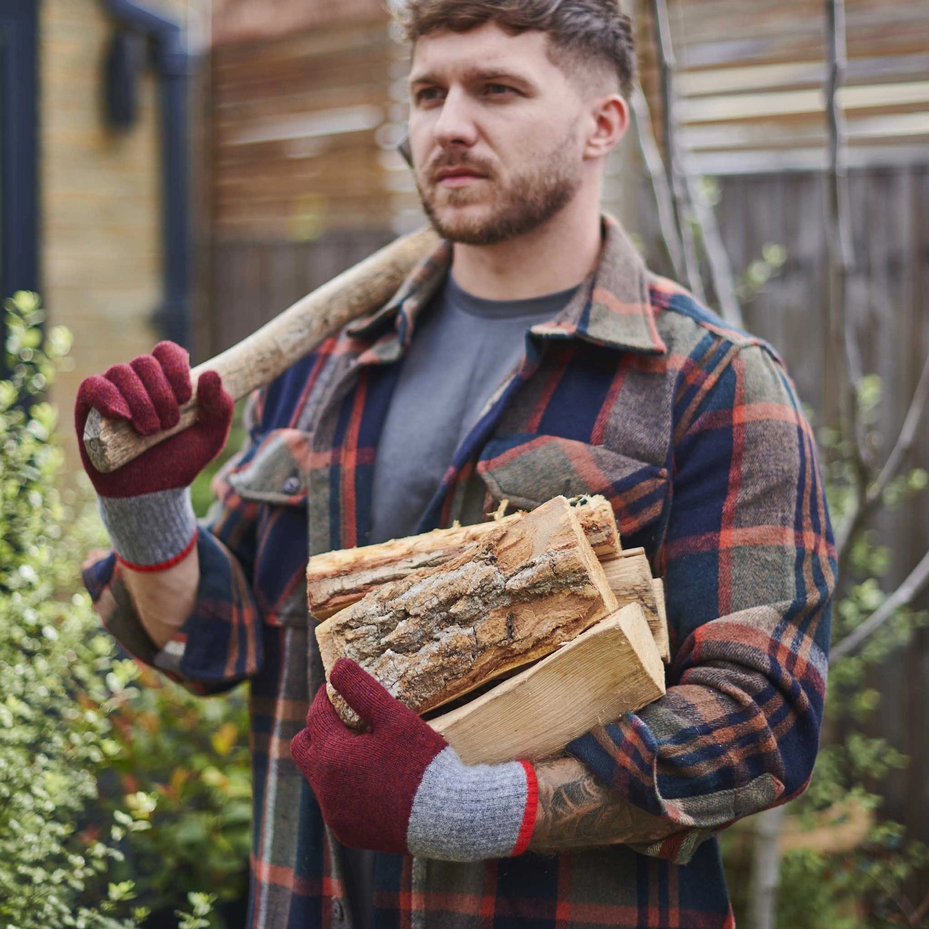 Red and Grey Men's Lambswool Gloves