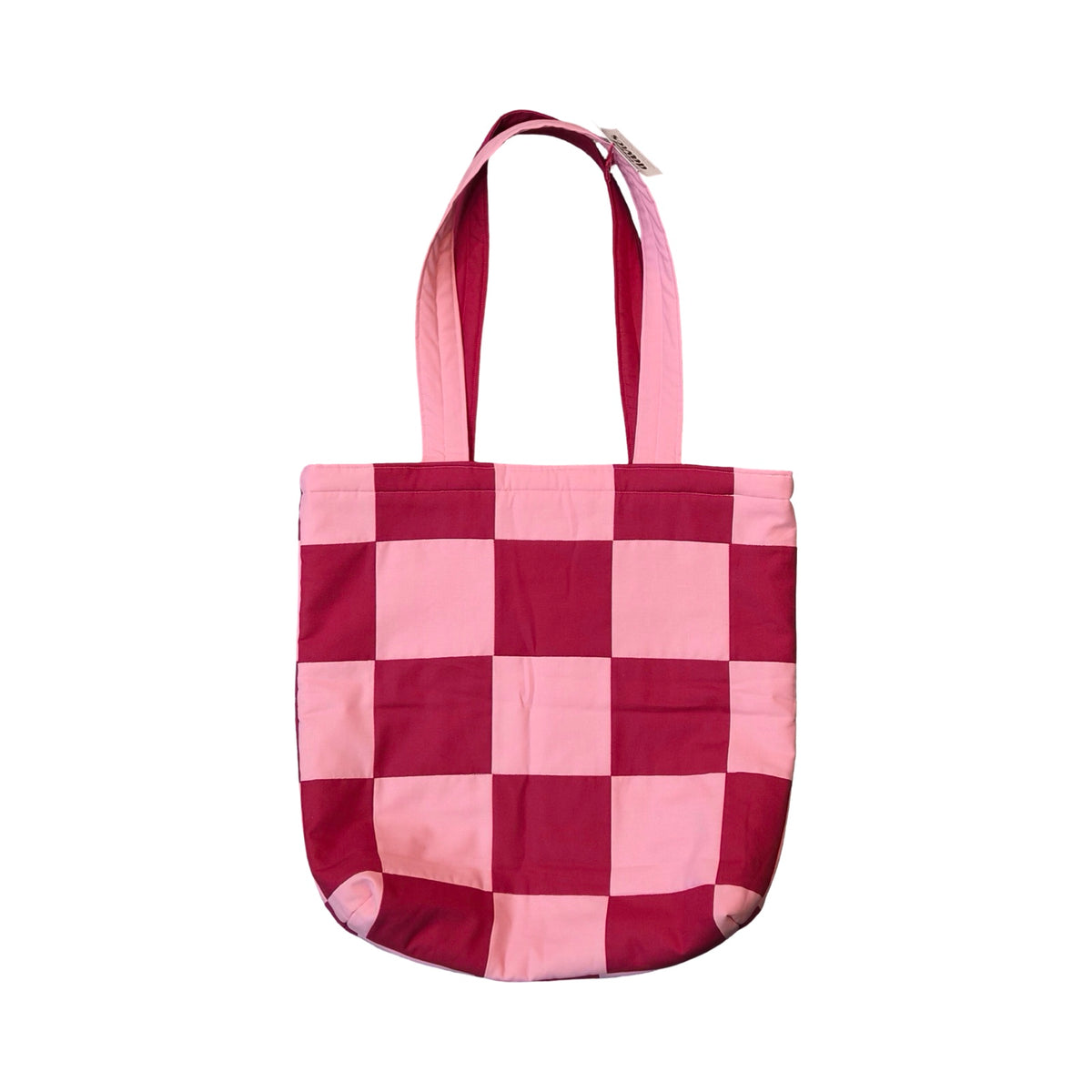 Red and Pink Checked Tote Bag