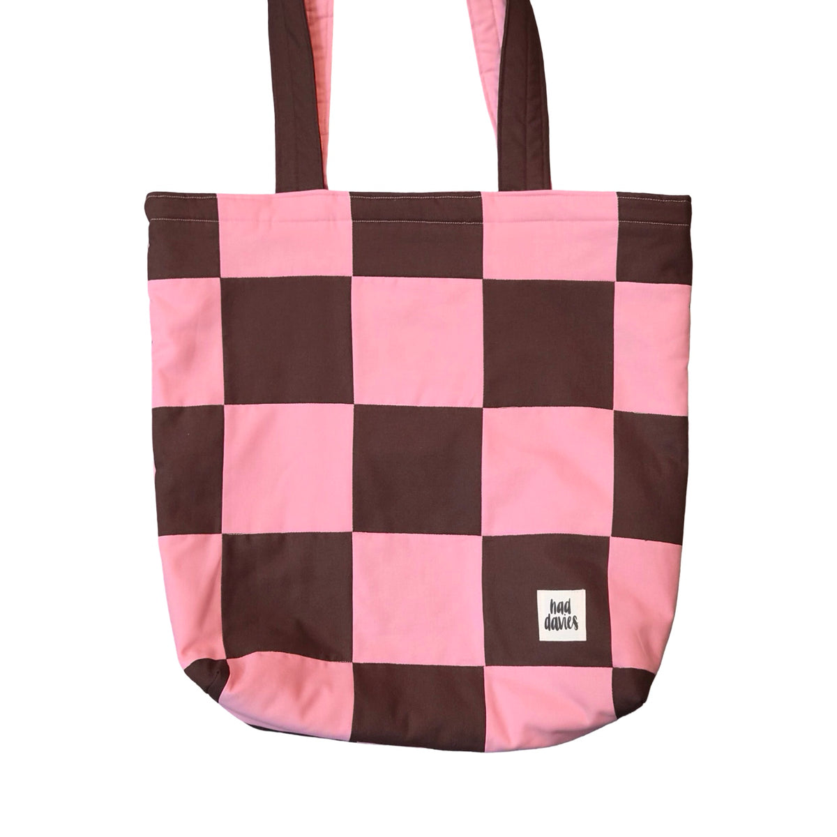 Pink and Brown Checked Tote Bag
