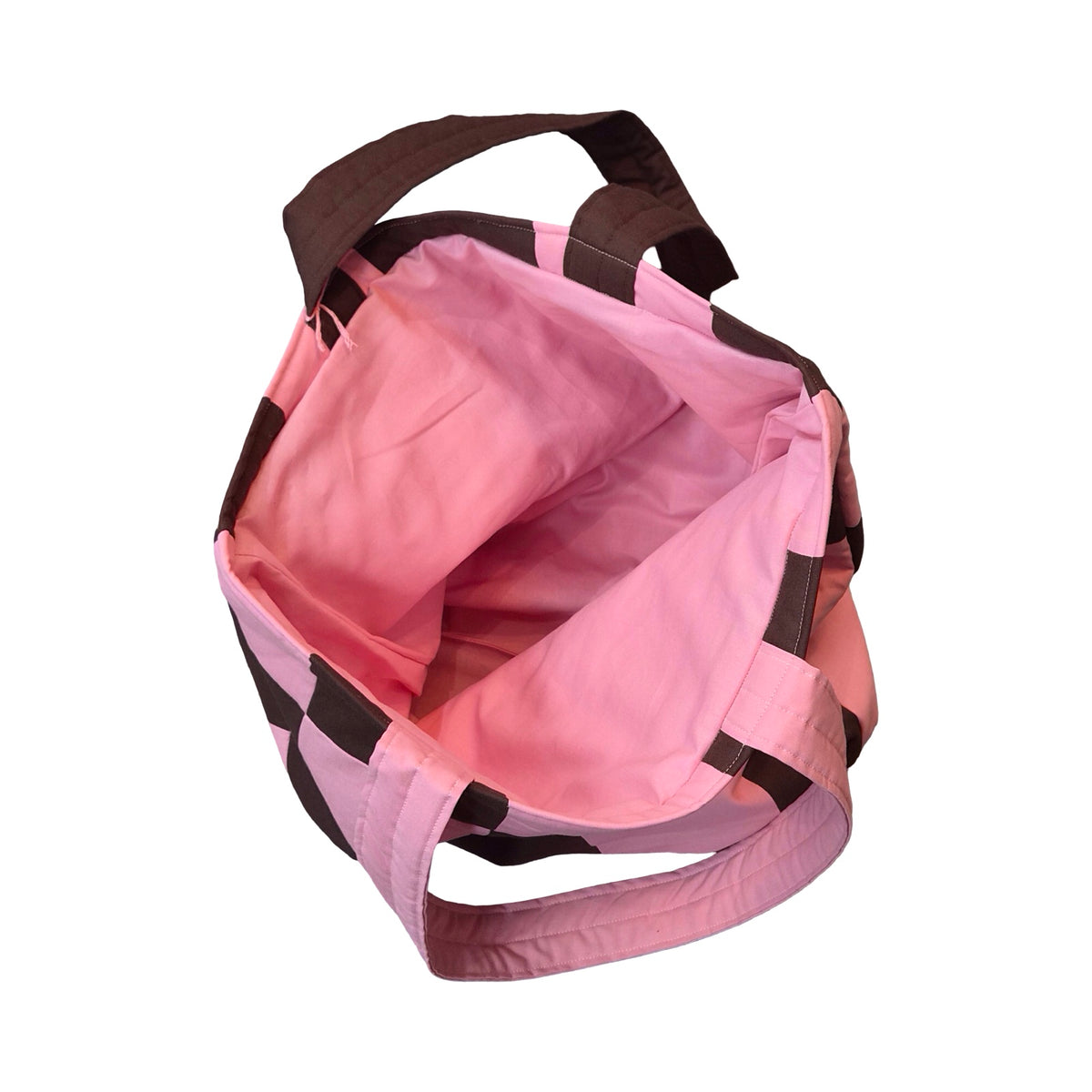 Pink and Brown Checked Tote Bag