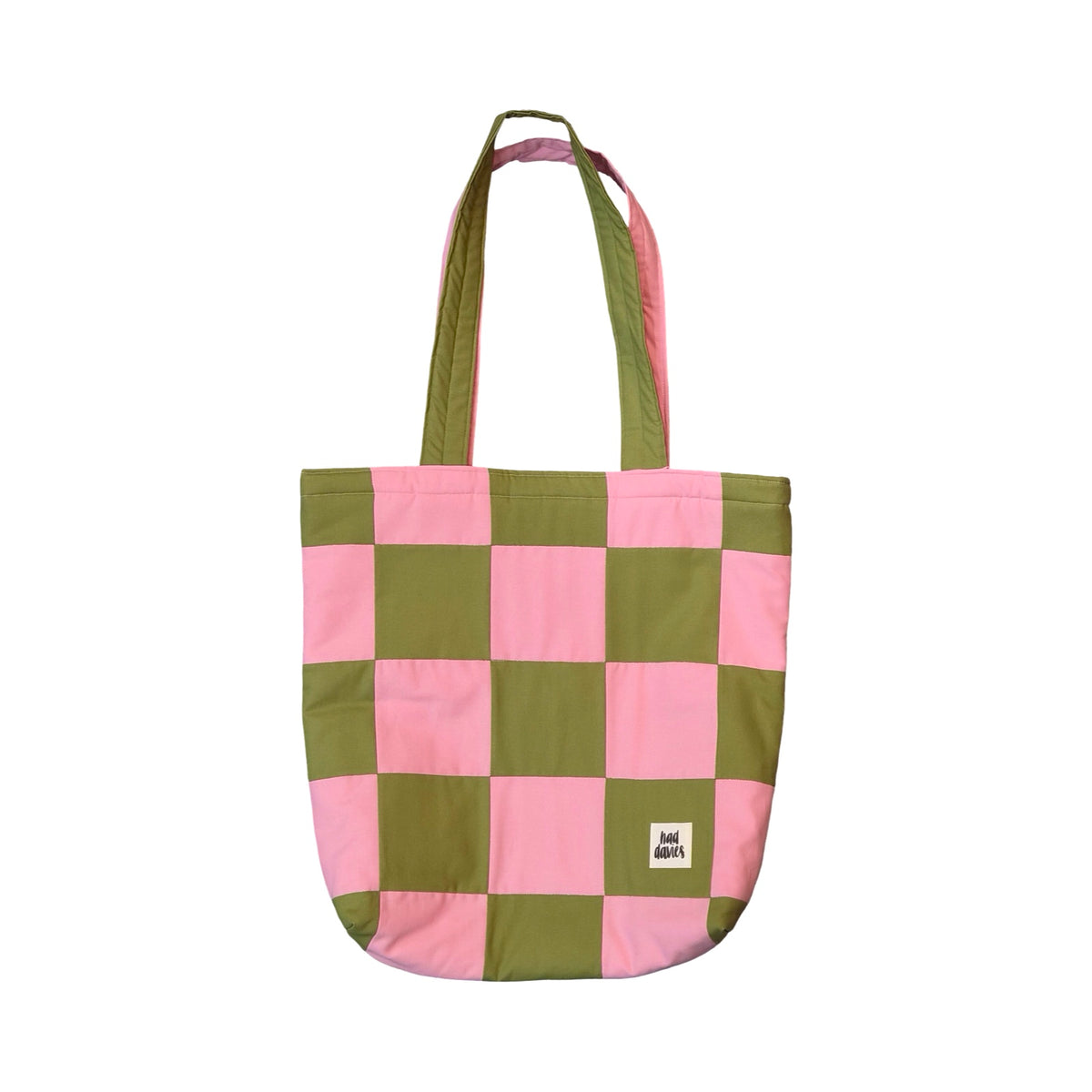 Green and Pink Checked Tote Bag