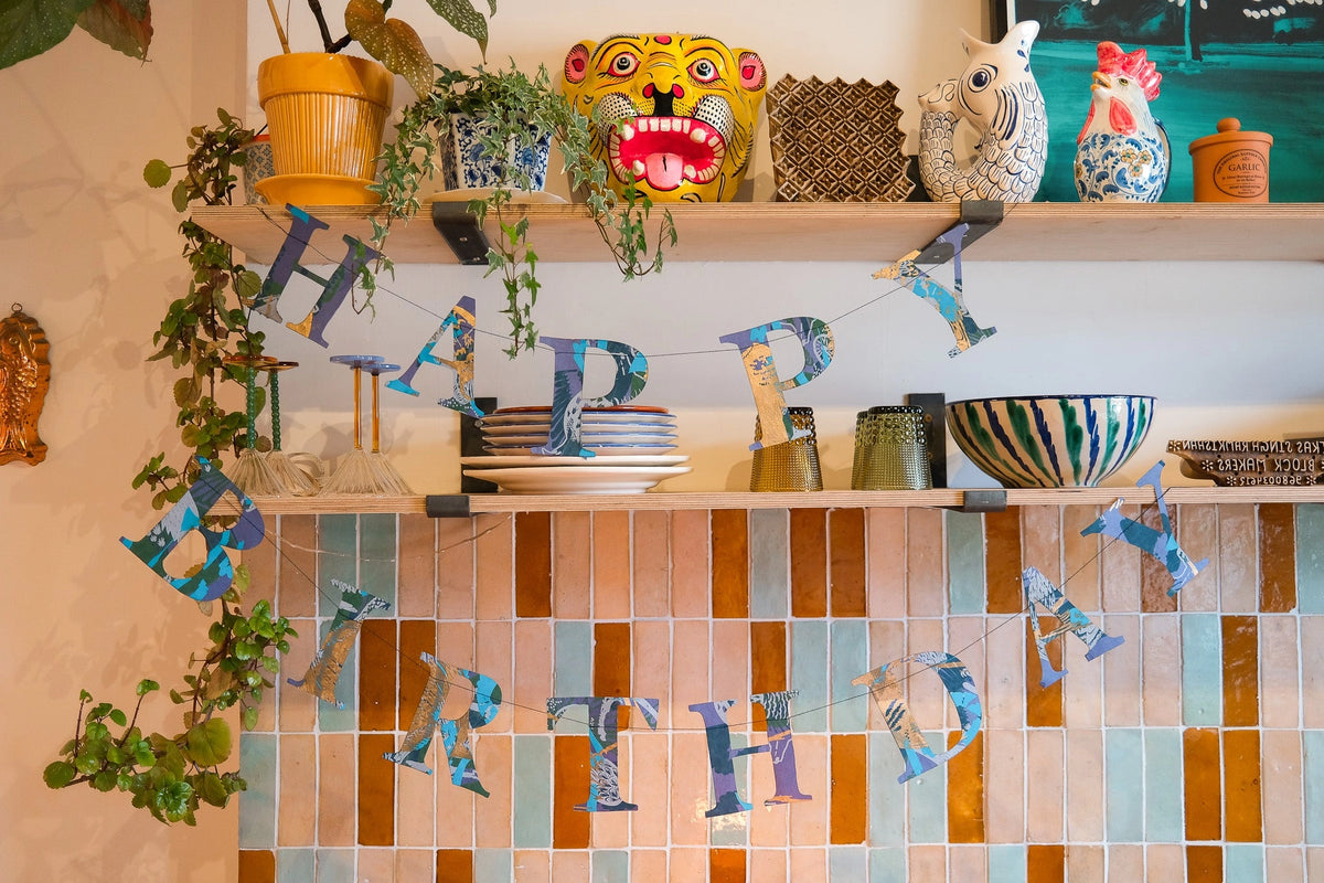 Happy Birthday Paper Garland Blue