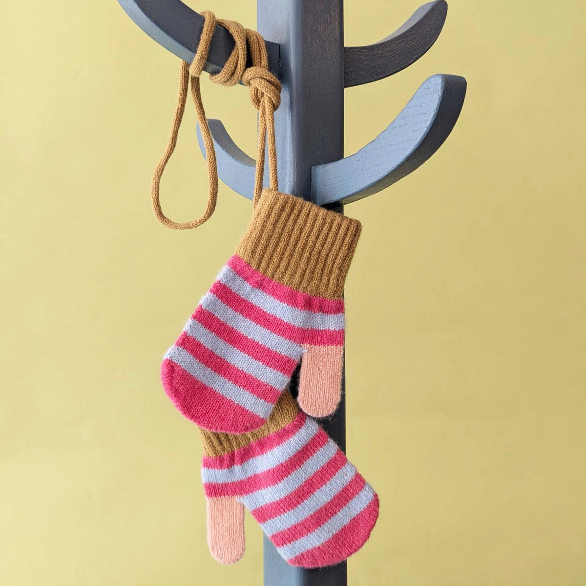 Pink Striped Kid's Lambswool Mittens