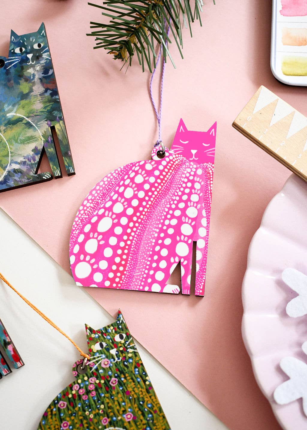 Yayoi Catsama Wooden Cat Decoration