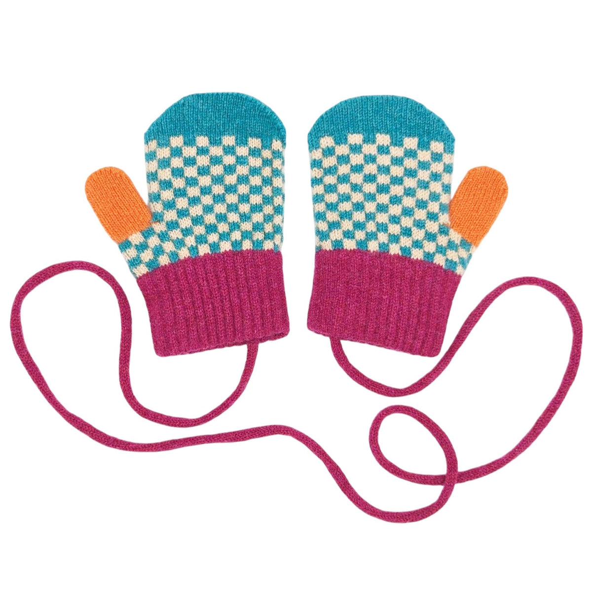 Mint Check Kid's Lambswool Mittens