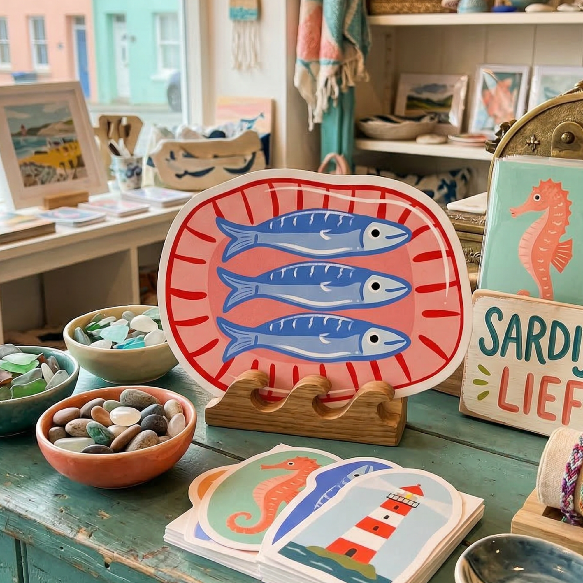 Postcard - Sardine Plate Seaside Coastal Stationery Notecard