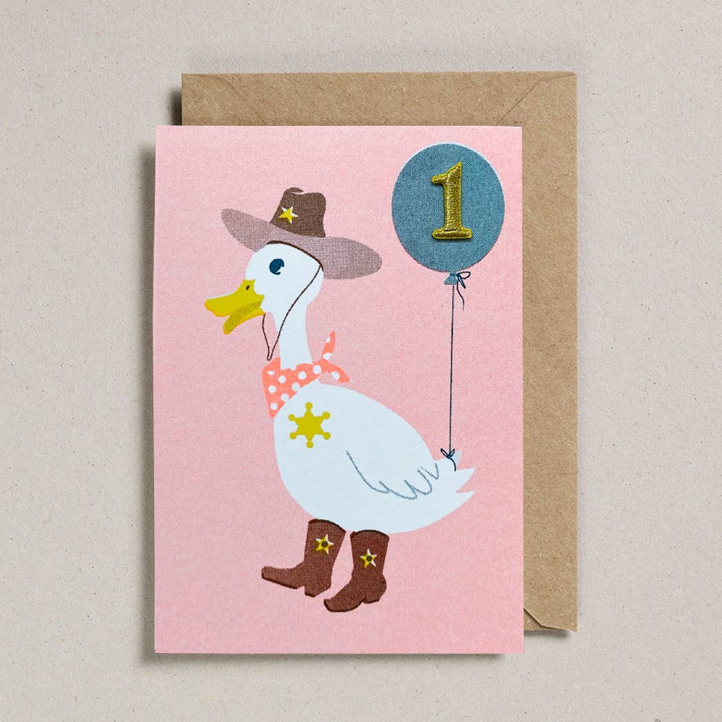 1st Birthday Card Cowboy Duck