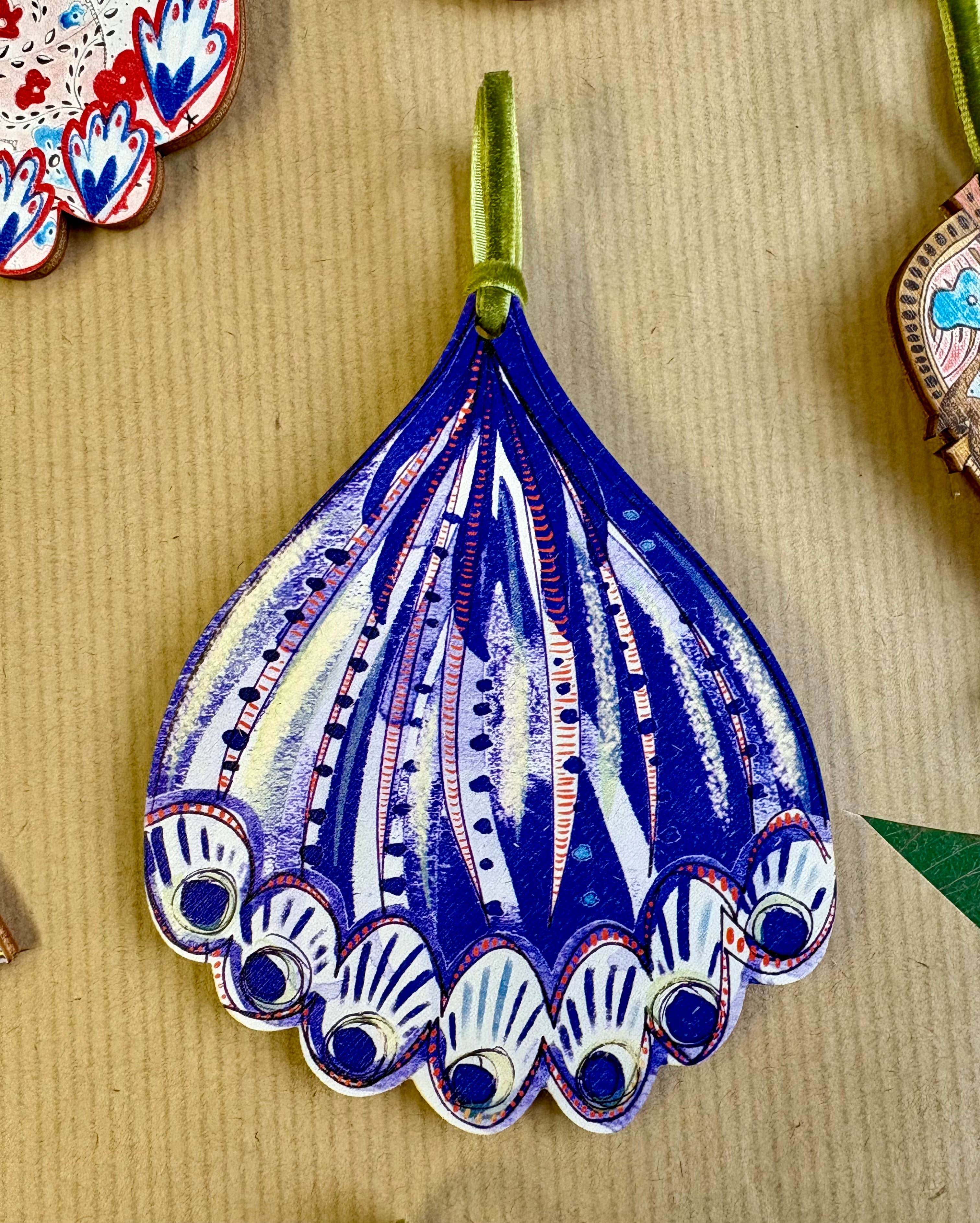 Blue Teardrop Wooden Decoration