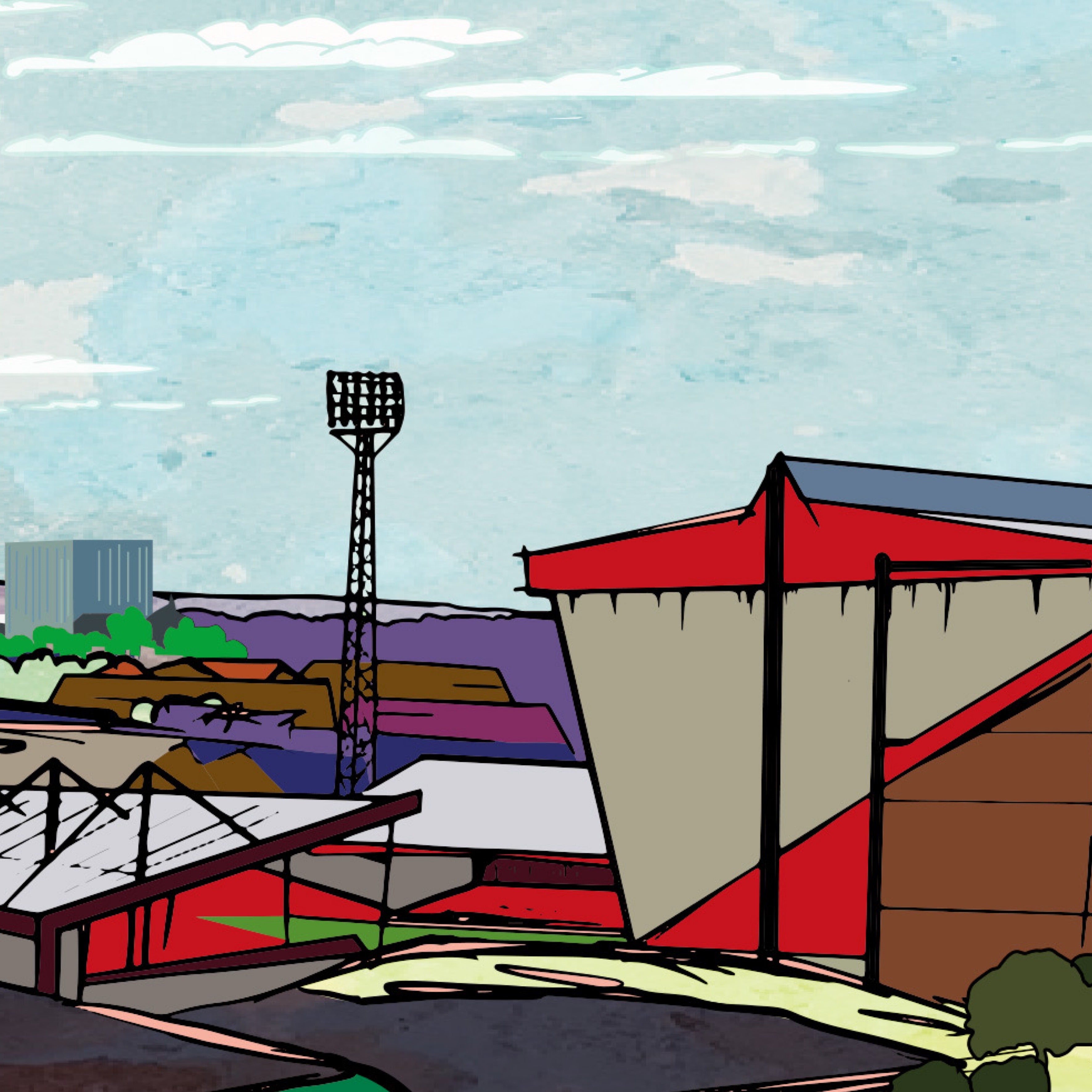 This is a panoramic print in a 20x10inch Mount illustrating Aberdeen FC Pittodrie Stadium Print, Scotland.