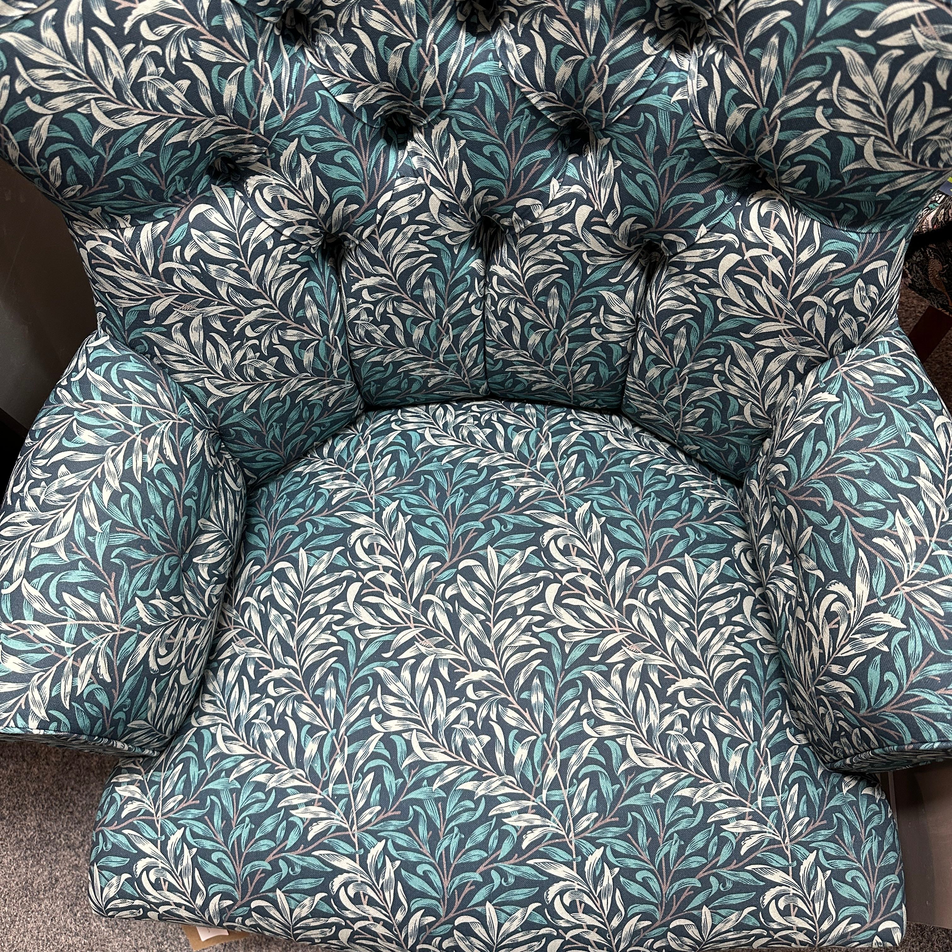 Teal and Cream Leaves Armchair