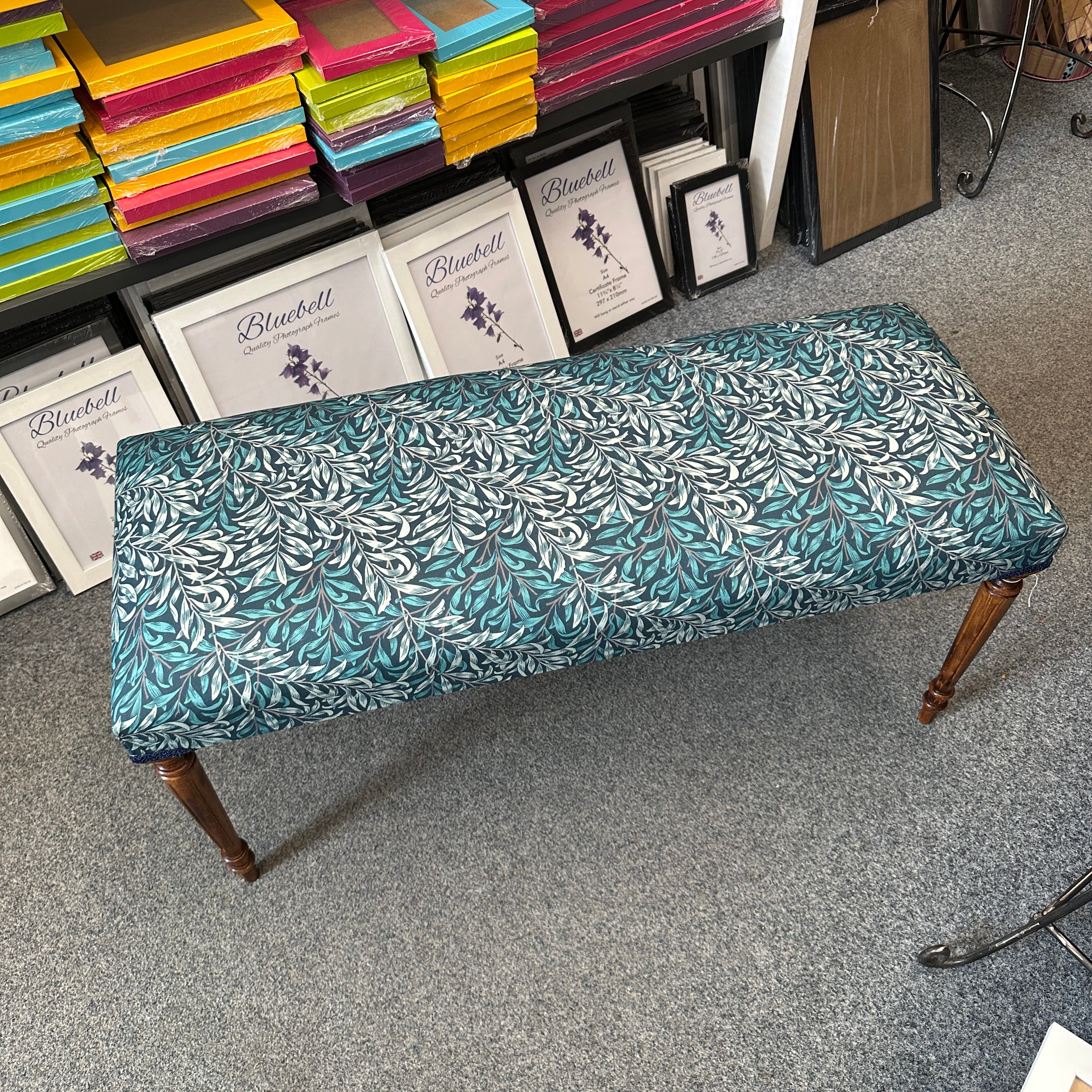 Teal and Cream Leaves Cotton Bench
