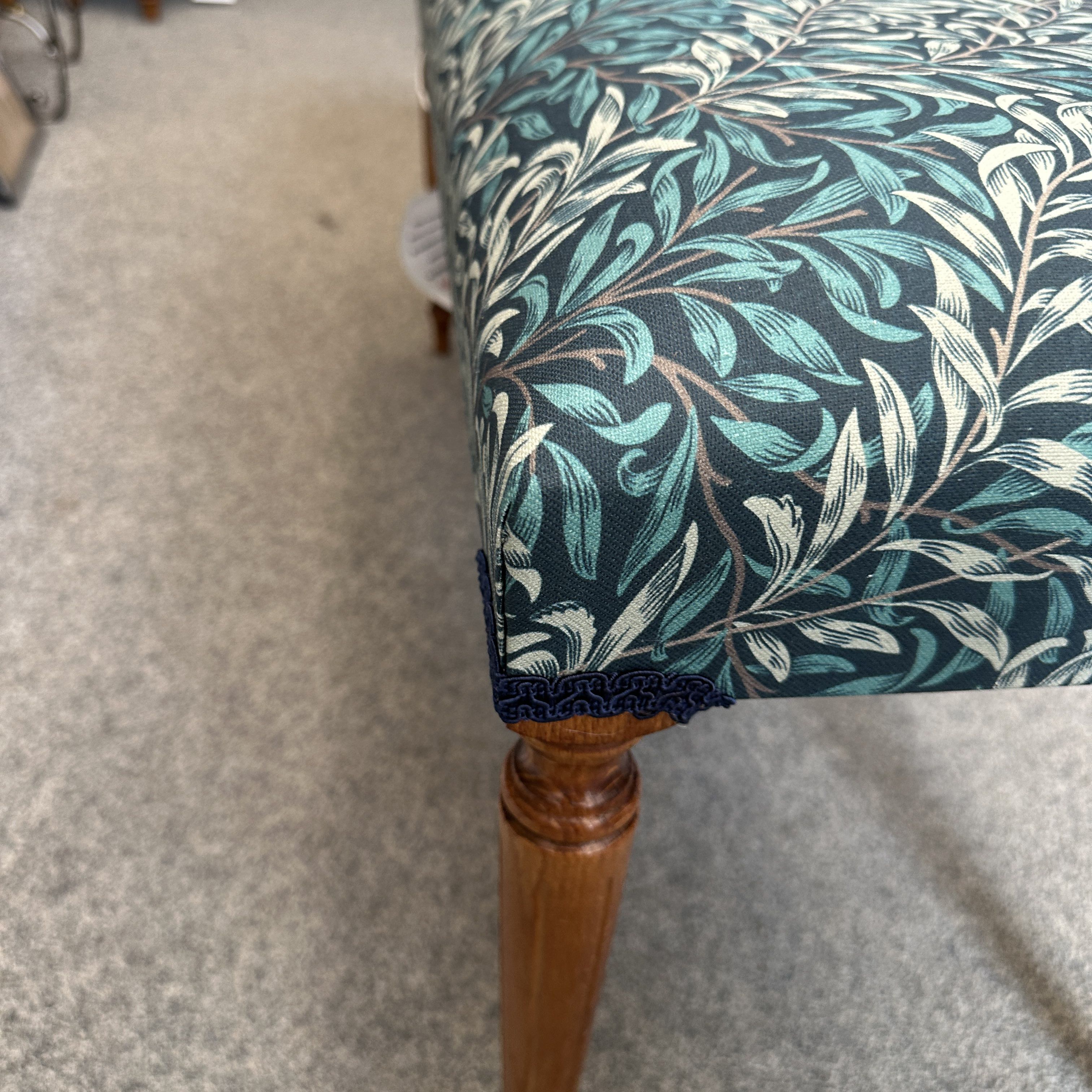 Teal and Cream Leaves Cotton Bench