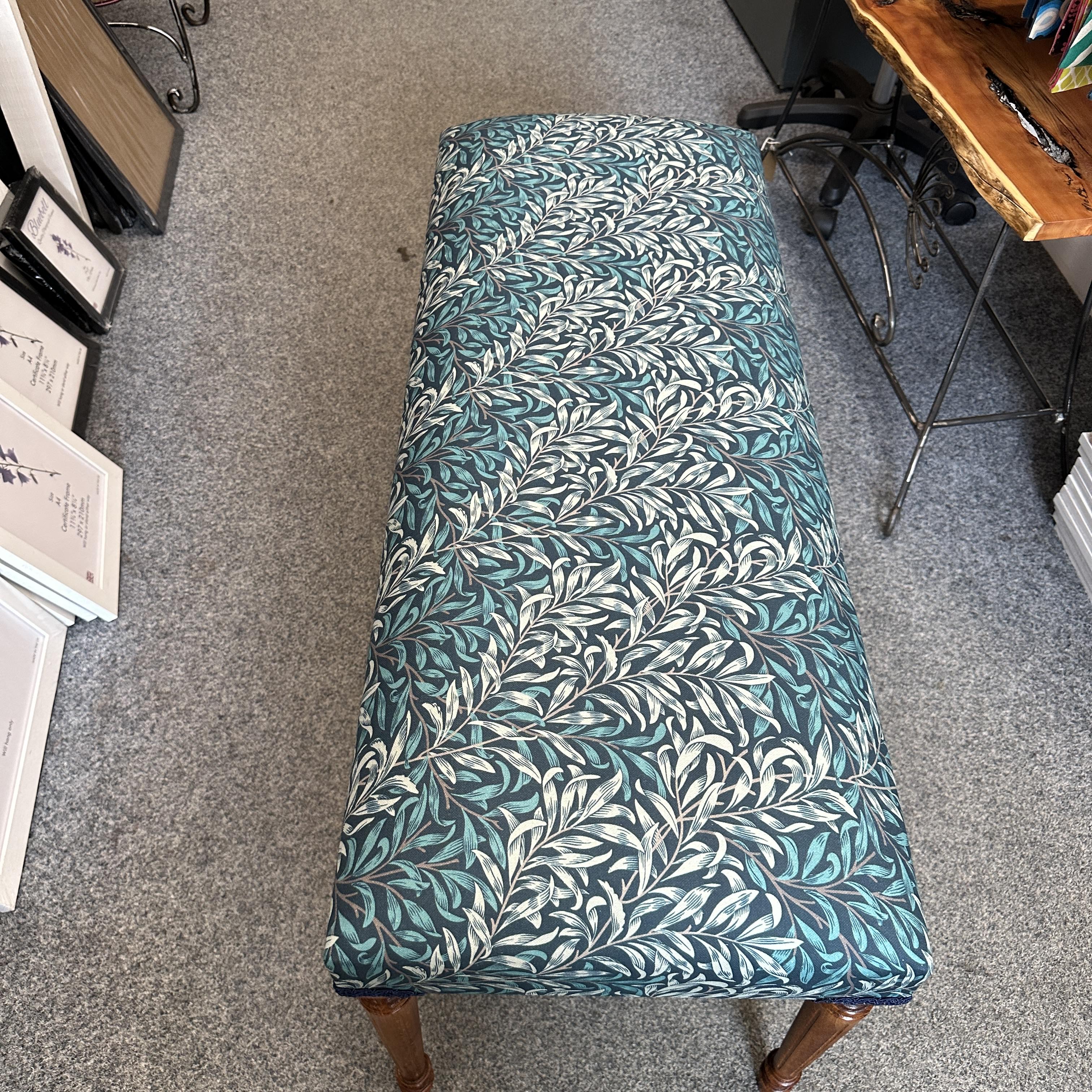 Teal and Cream Leaves Cotton Bench