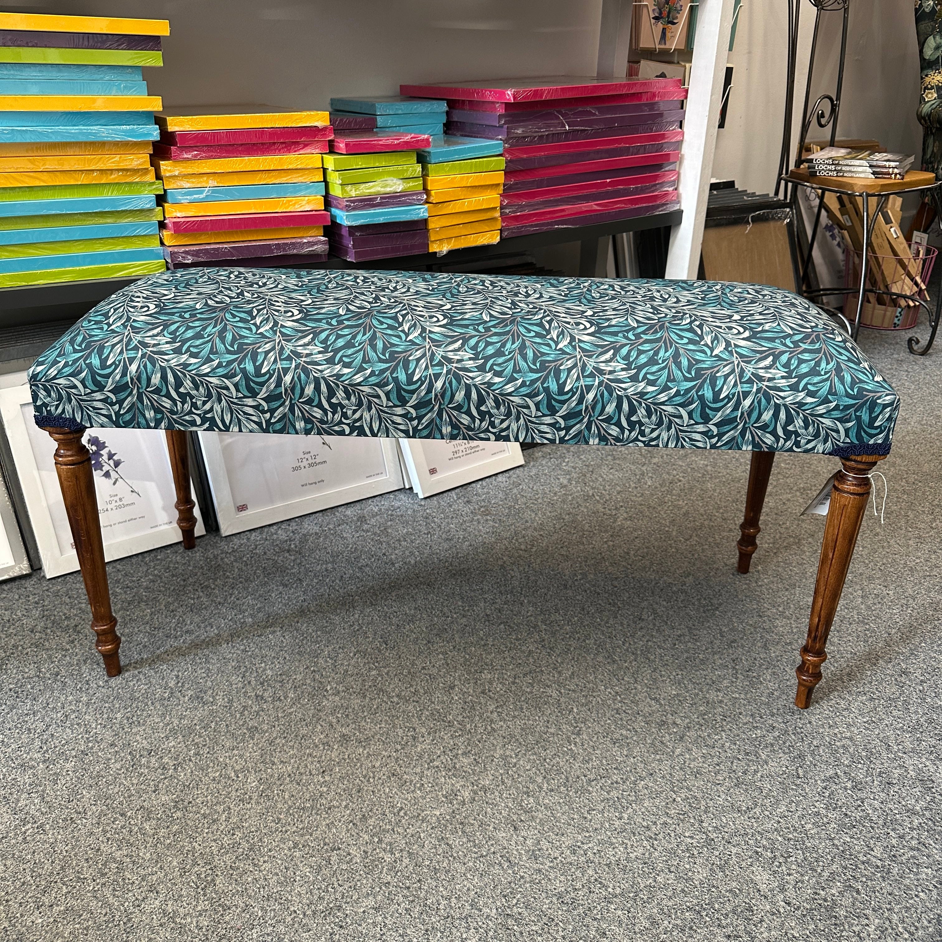 Teal and Cream Leaves Cotton Bench