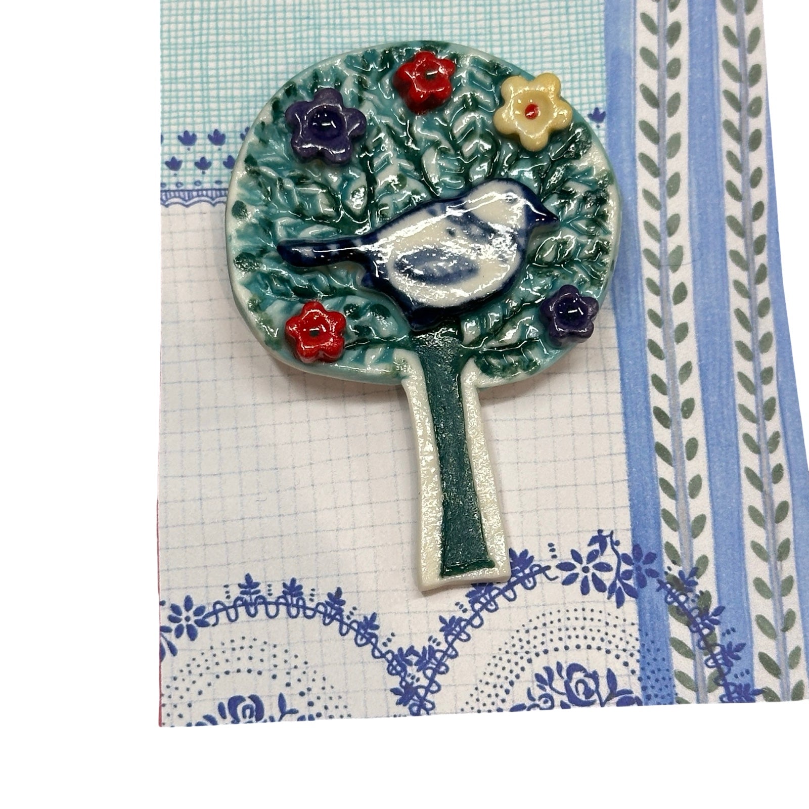 Bird Tree Porcelain Brooch