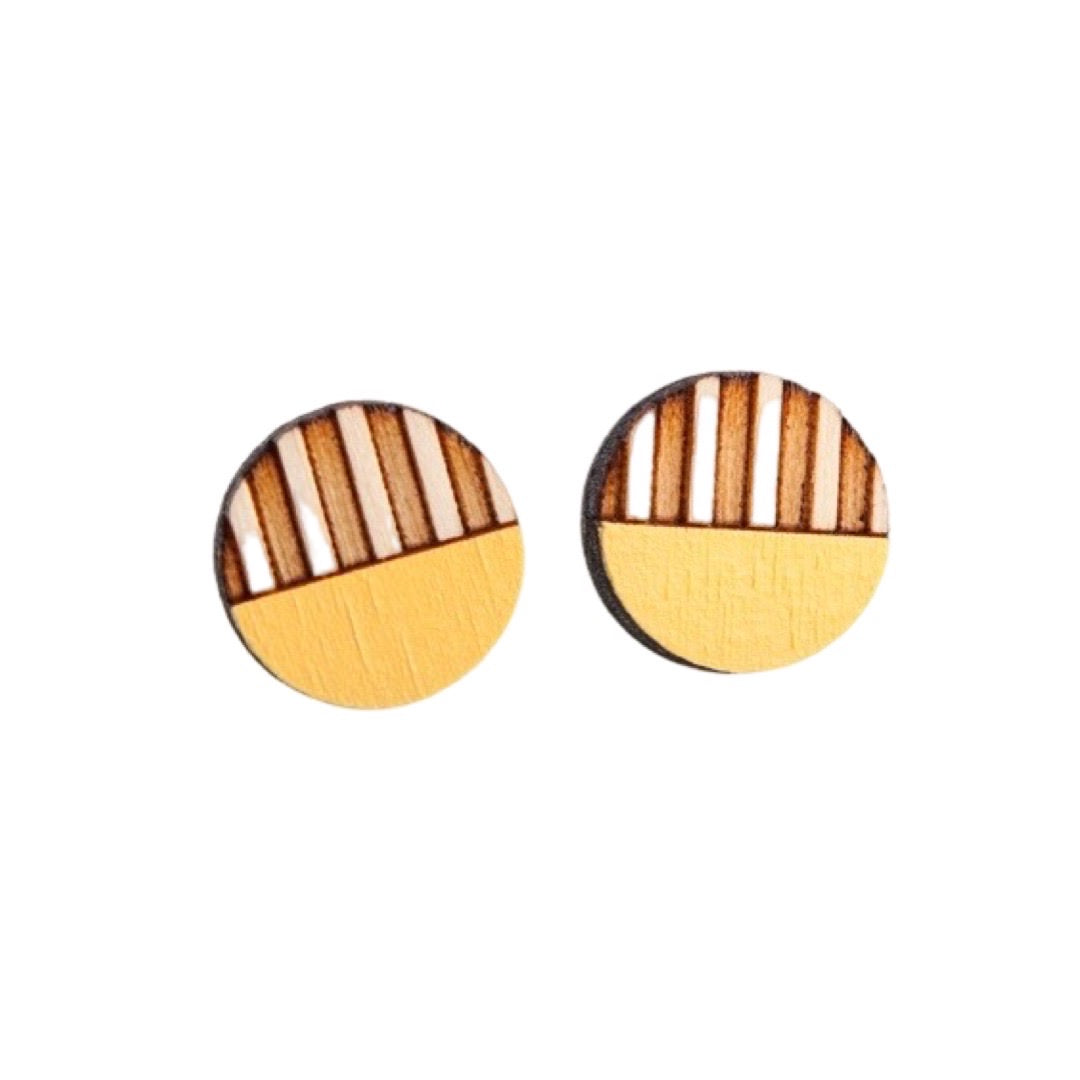 Circle Stripe Wooden Stud Earrings