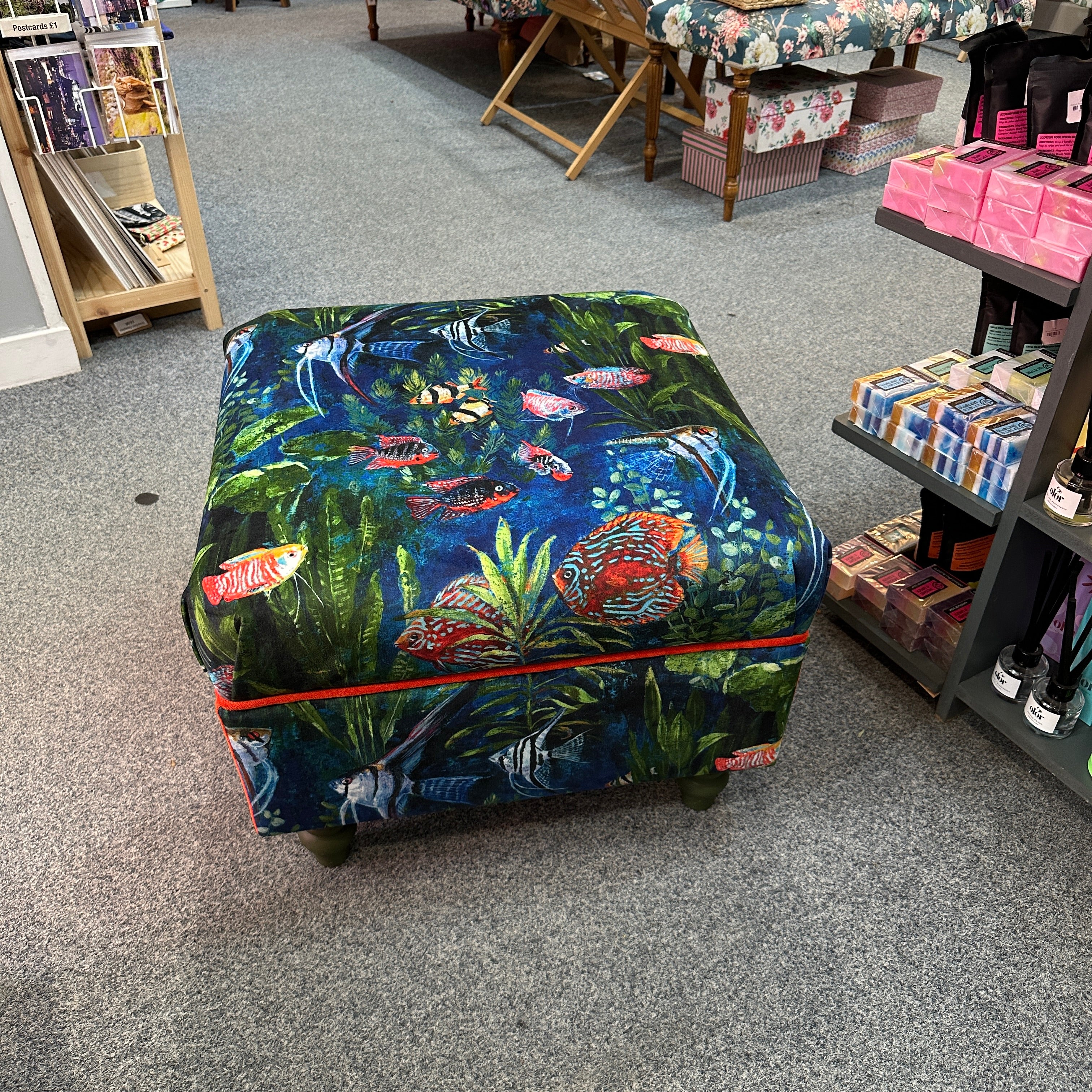 Reupholstered Velvet Footstool